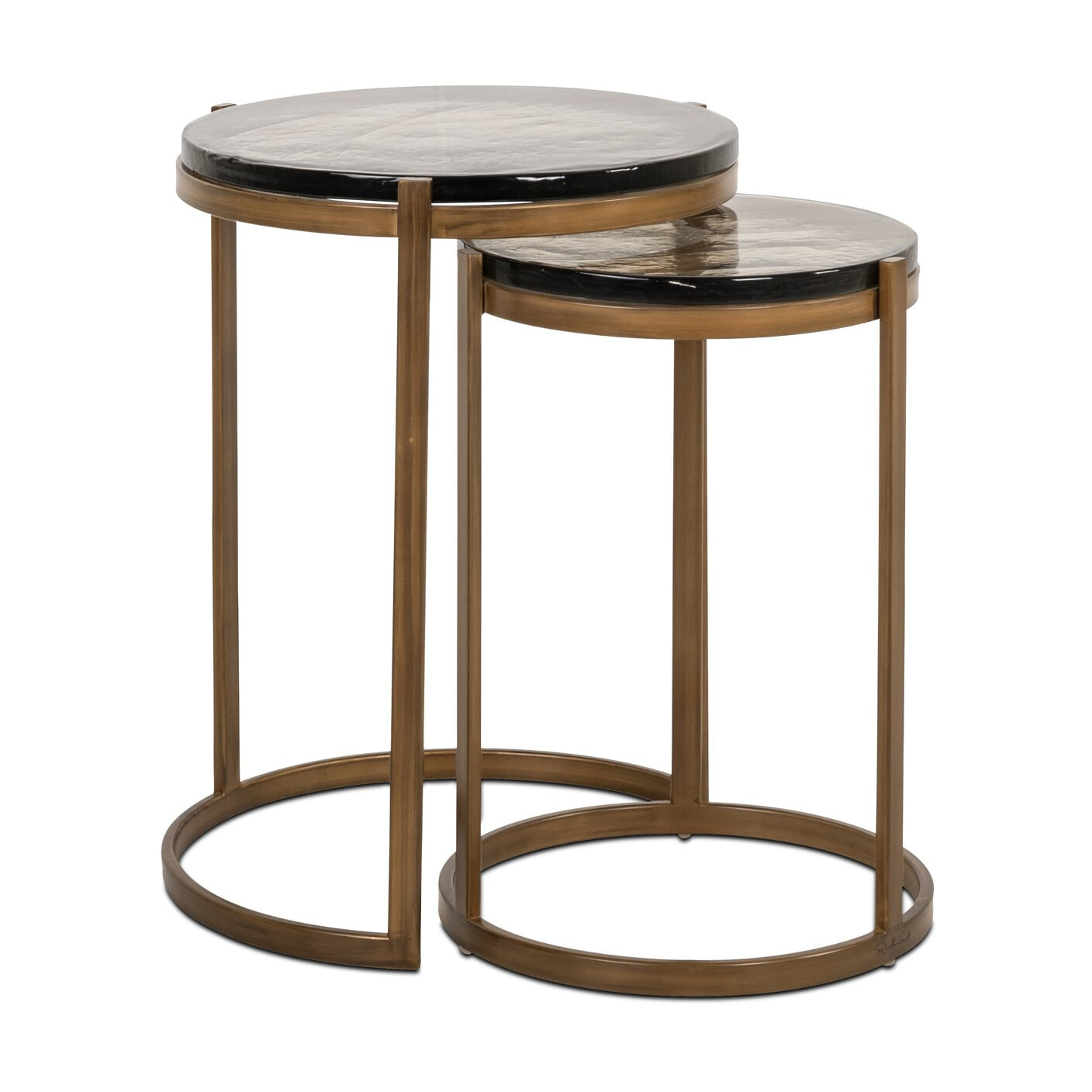 Richmond Ronde Bijzettafel 'Cleo' Gegoten glas en ijzer, Set van 2 stuks