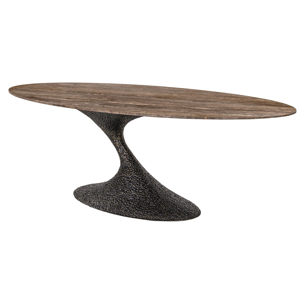 Richmond Ovale Eettafel 'Russo' Travertin en brass, 235 x 110cm