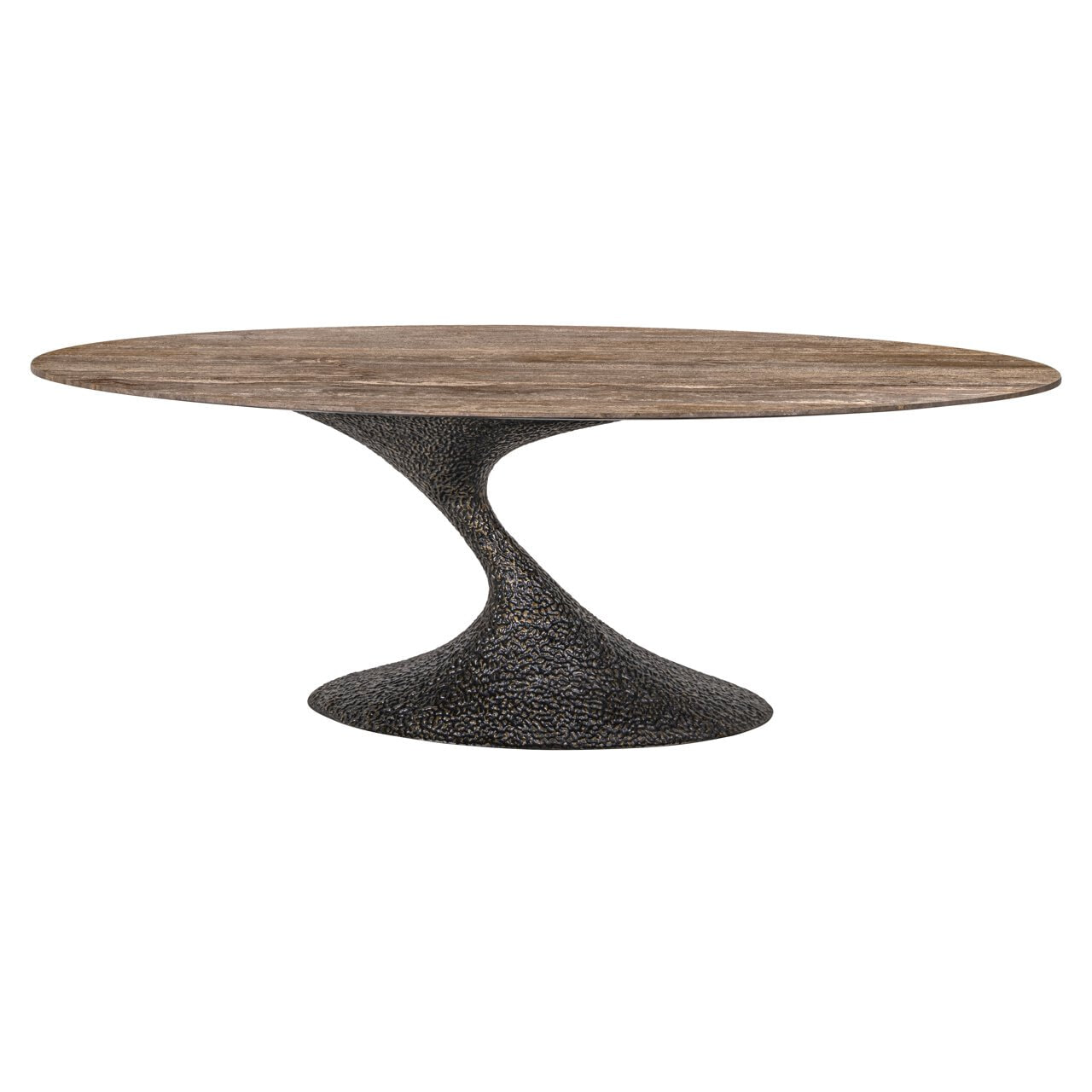 Richmond Ovale Eettafel 'Russo' Travertin en brass, 235 x 110cm