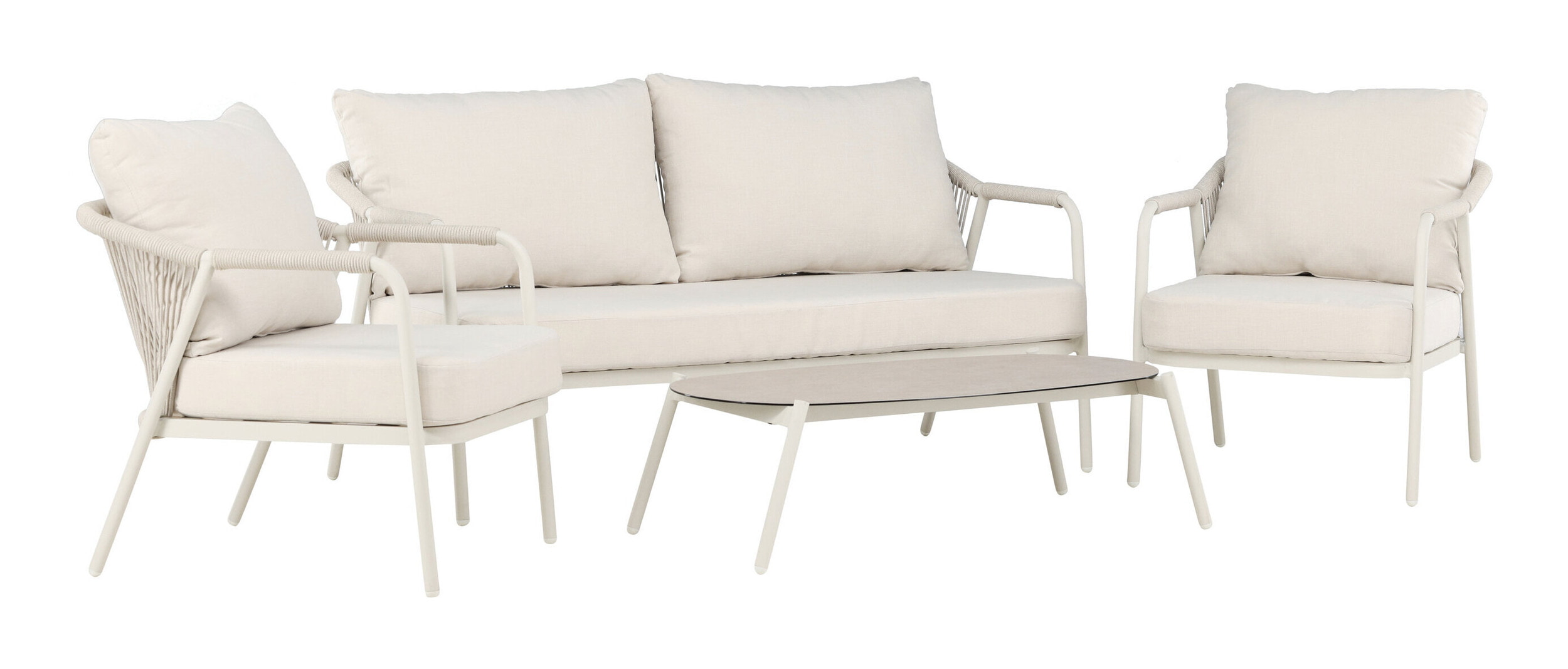 Nohr Loungeset 'Aleyna' Met bank, 2 loungestoelen en tafel, kleur Beige