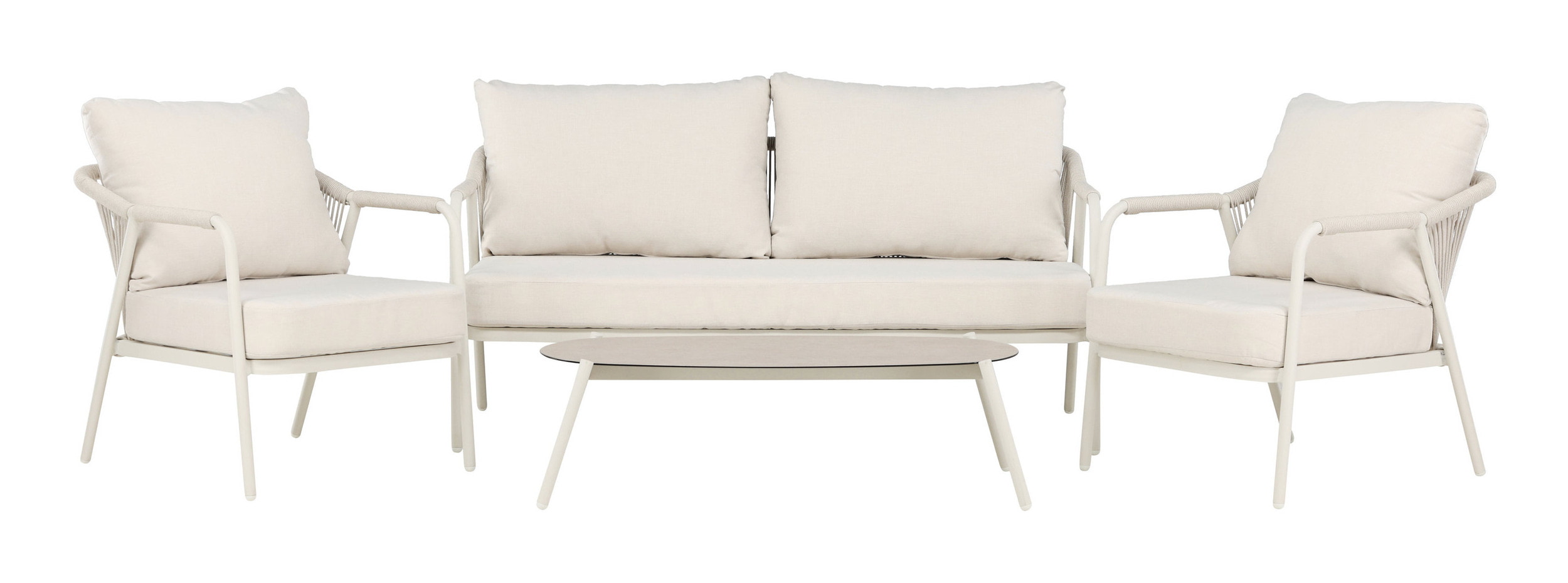 Nohr Loungeset 'Aleyna' Met bank, 2 loungestoelen en tafel, kleur Beige