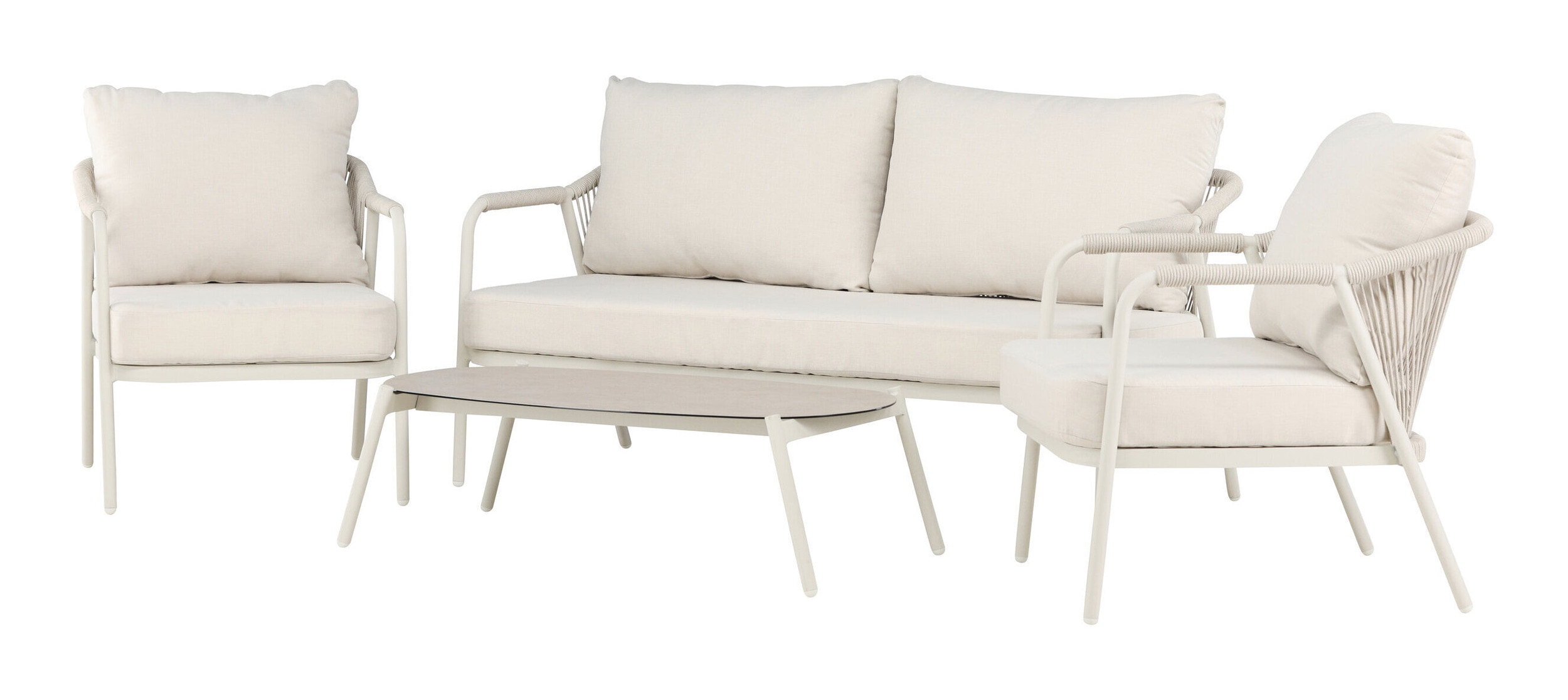 Nohr Loungeset 'Aleyna' Met bank, 2 loungestoelen en tafel, kleur Beige