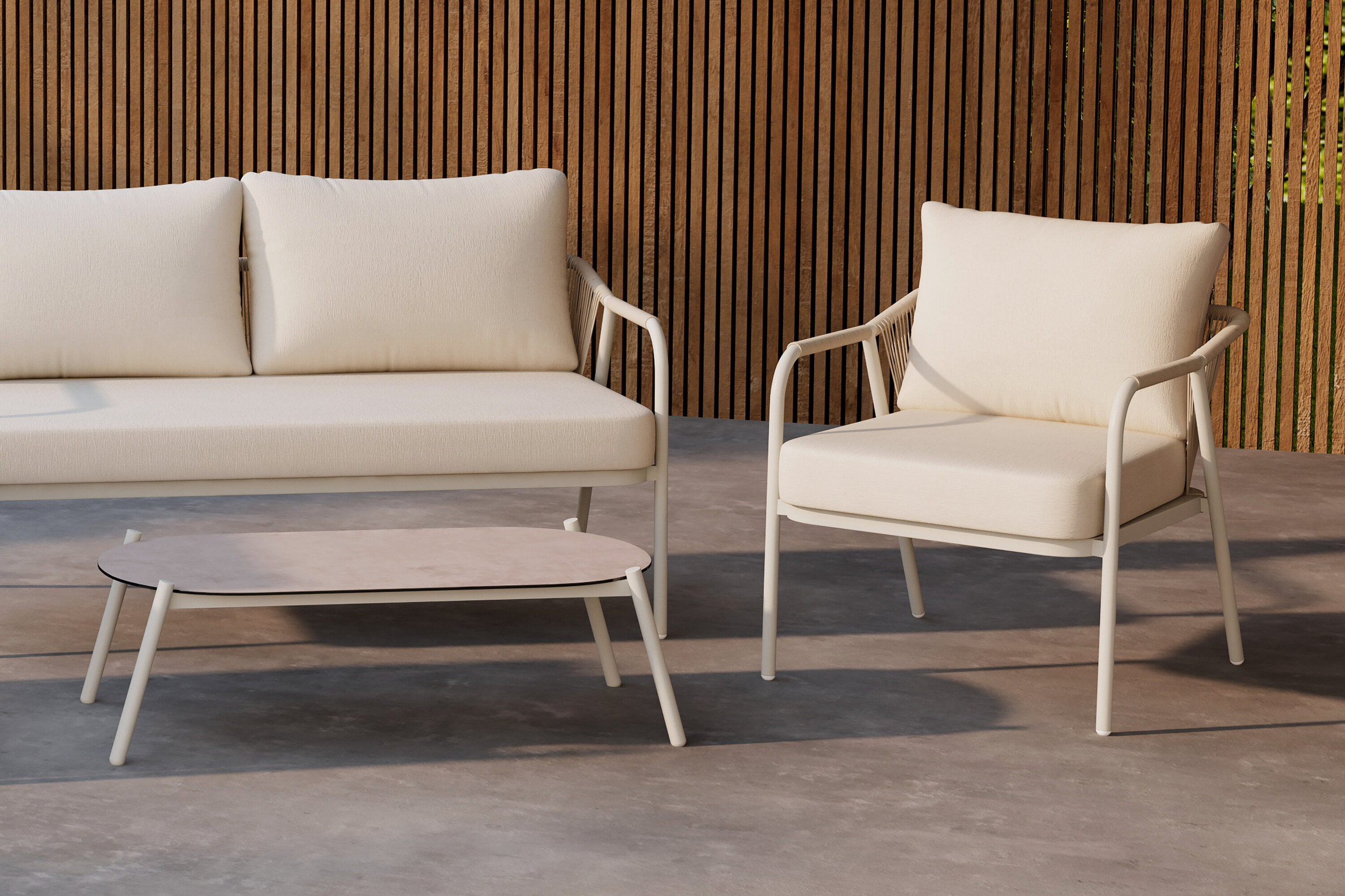 Nohr Loungeset 'Aleyna' Met bank, 2 loungestoelen en tafel, kleur Beige