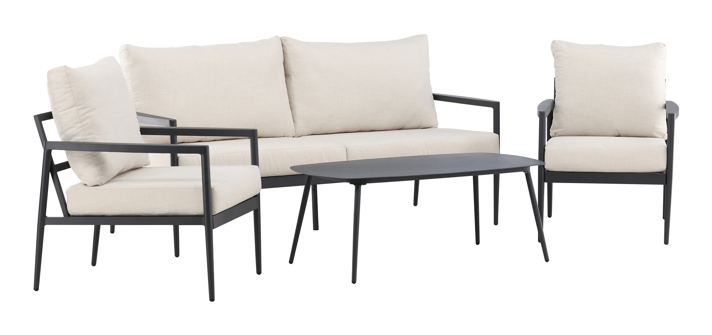 Nohr Loungeset 'Michiko' Met bank, 2 loungestoelen en tafel, kleur Beige/Zwart