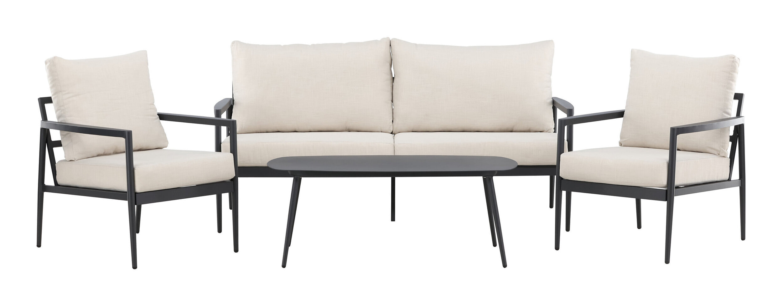 Nohr Loungeset 'Michiko' Met bank, 2 loungestoelen en tafel, kleur Beige/Zwart