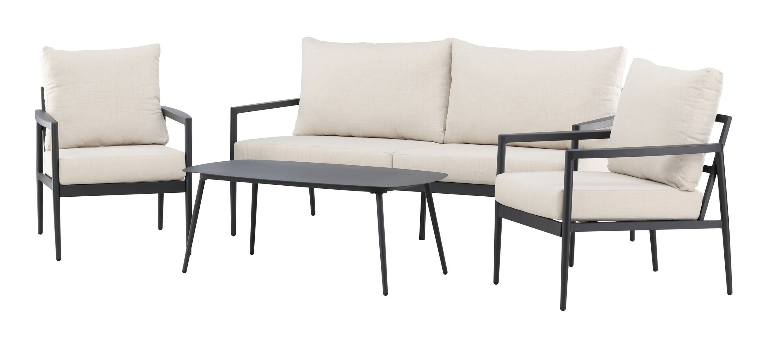 Nohr Loungeset 'Michiko' Met bank, 2 loungestoelen en tafel, kleur Beige/Zwart
