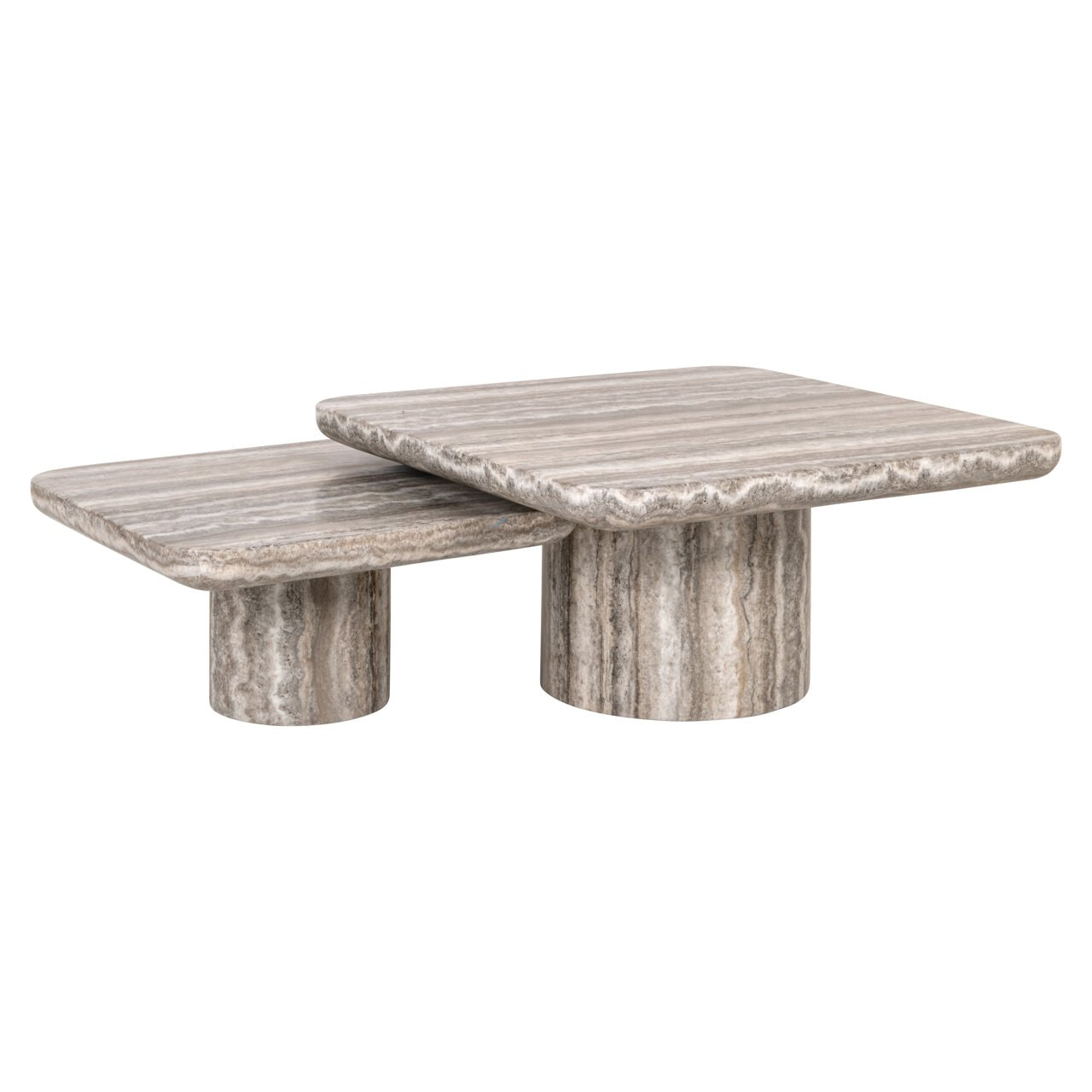 Richmond Salontafel Denizly Marmer en travertinlook, Set van 2 stuks - Grijs - Vierkant