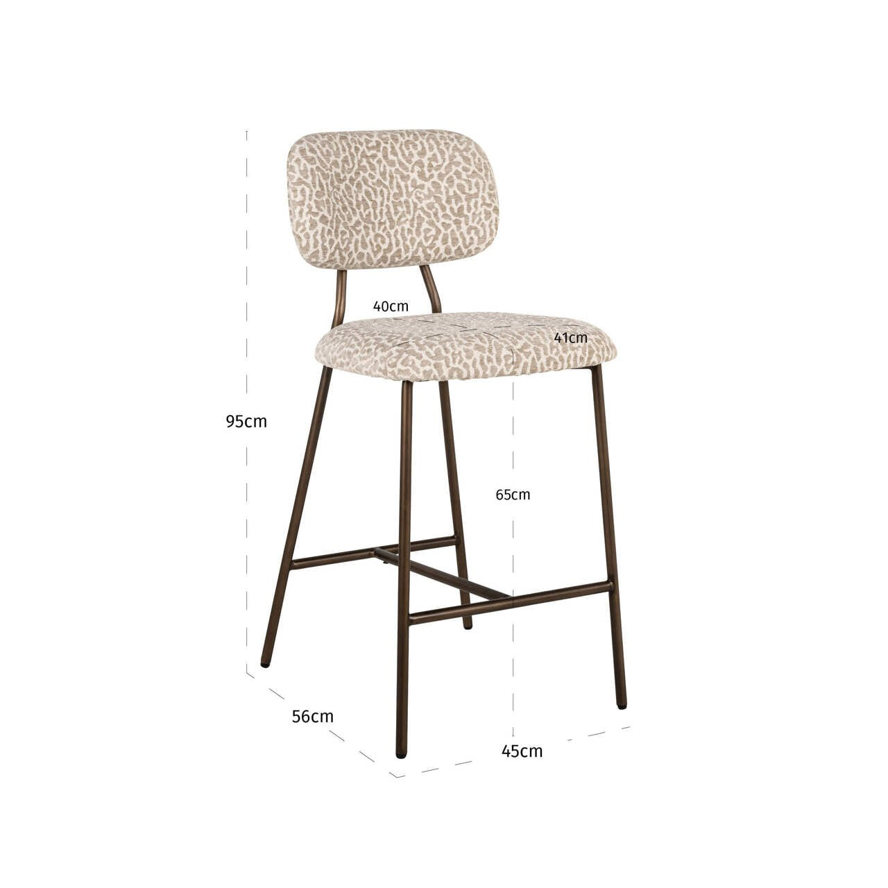 Richmond Barstoel 'Xenia' Leopard stof, kleur Beige (zithoogte 66cm)