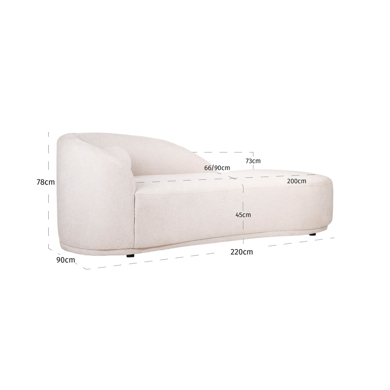 Richmond Chaise Longue 'Emma' Geweven stof, kleur Crème