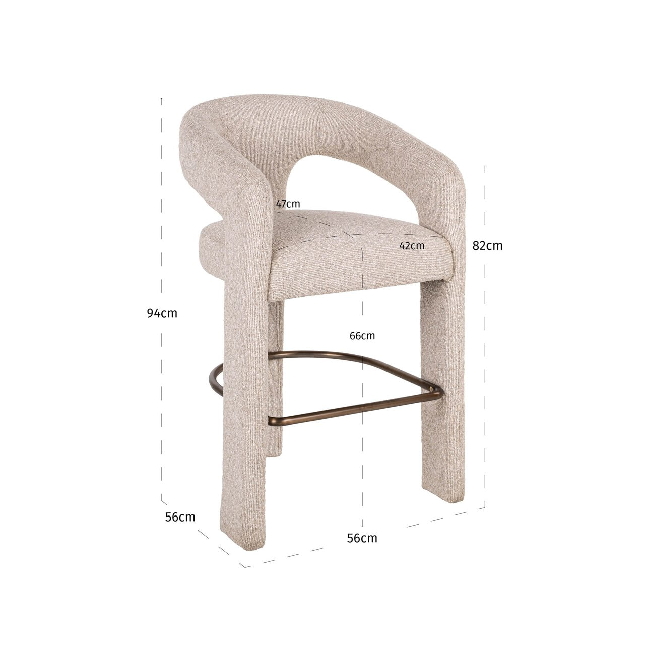 Richmond Barkruk 'Belle' Bouclé, kleur Crème (zithoogte 66cm)