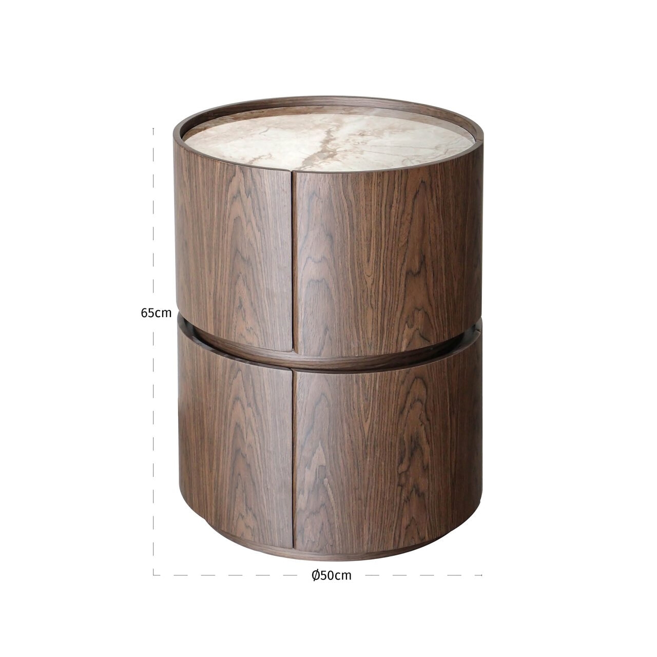 Richmond Ronde Bijzettafel 'Ellery' Keramiek, Met 2 lades, 50cm