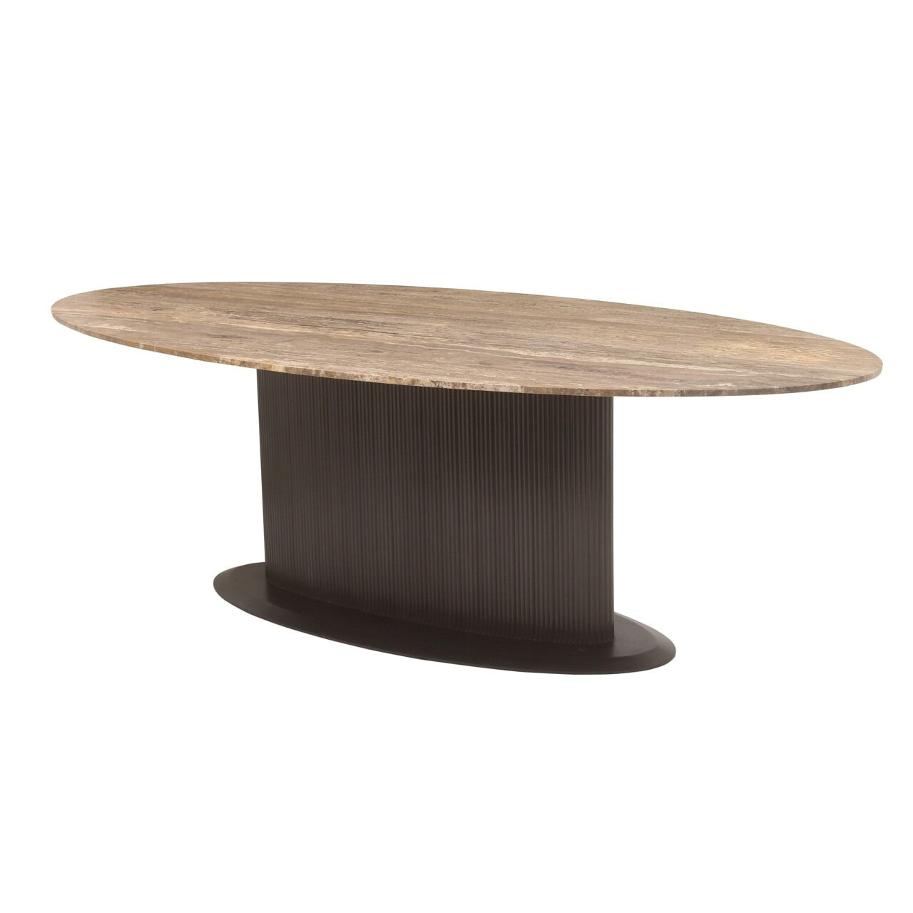 Richmond Ovale Eettafel 'Russo' Travertin en brass, 235 x 110cm