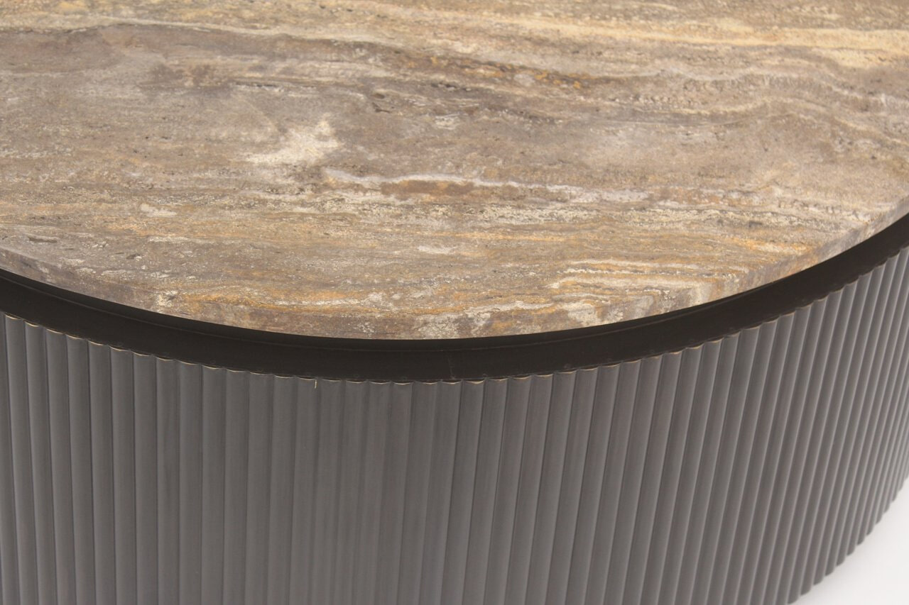 Richmond Ronde Salontafel 'Russo' Travertin en brass, 90cm