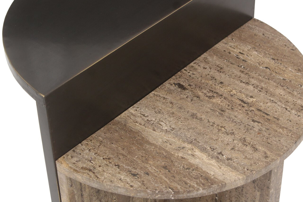 Richmond Bijzettafel 'Russo' Travertin en brass, 40cm