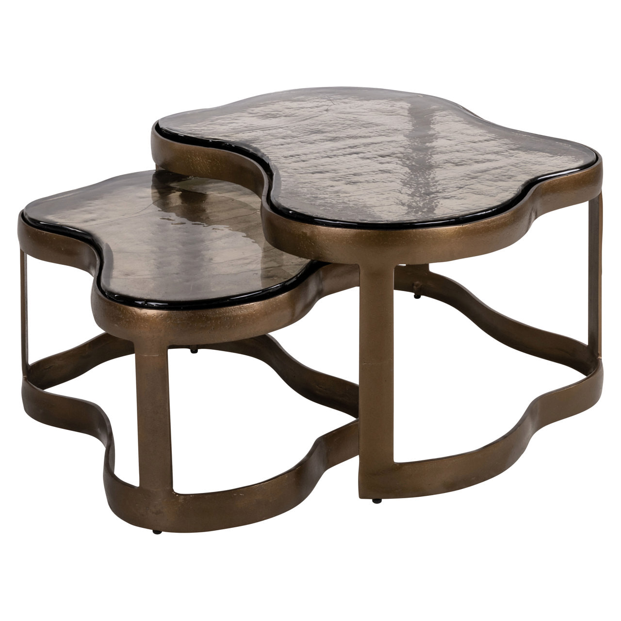 Richmond Organische Salontafel Fairfield Glas en Brass Antique, Set van 2 stuks - Goud