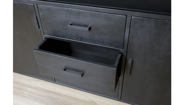 Livingfurn Dressoir 'Kala' 180cm met open vak, Mangohout, kleur zwart