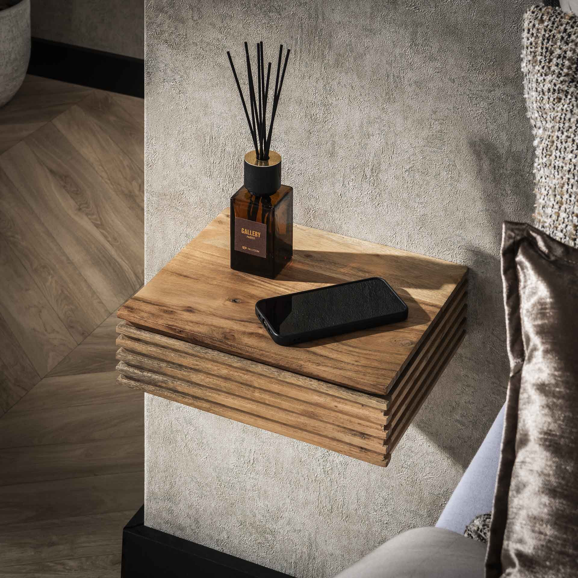 LifestyleFurn Smal Nachtkastje Tamia Set van 2 stuks met lade, Massief acacia naturel