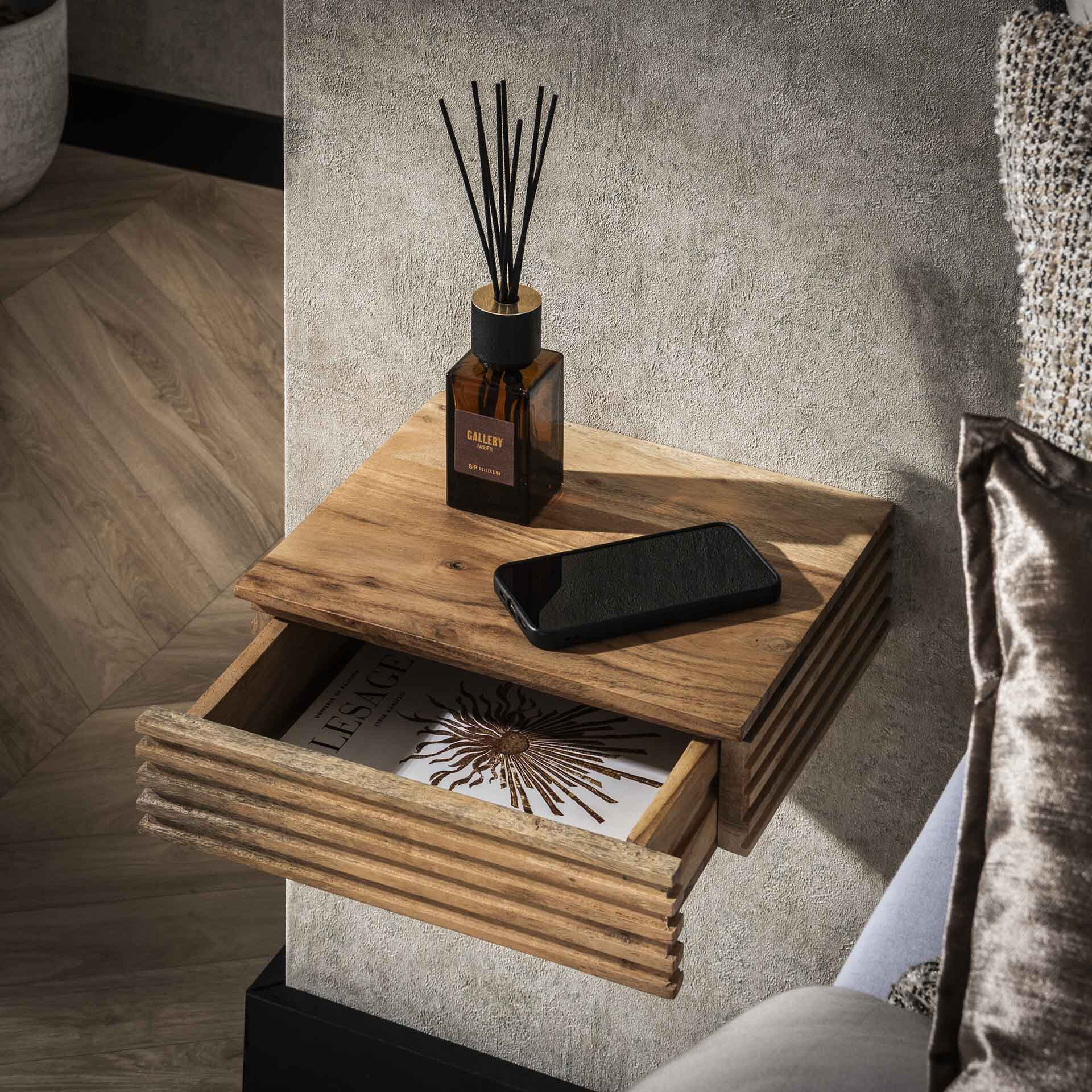 LifestyleFurn Zwevend Nachtkastje 'Tamia' Acaciahout, Met lade, Set van 2 stuks