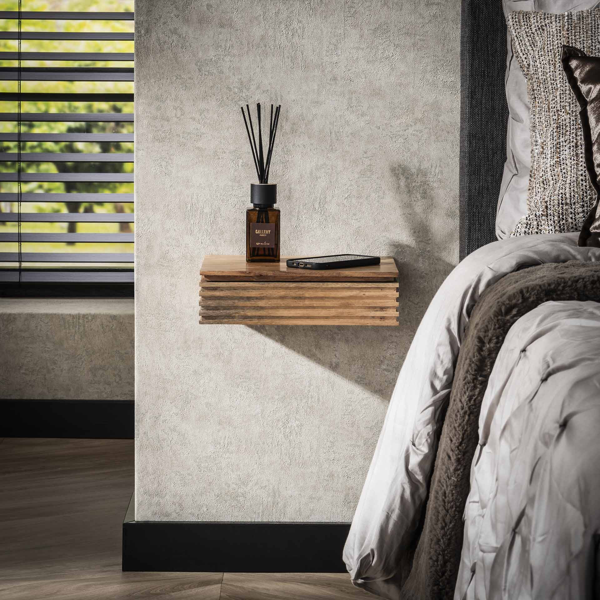 LifestyleFurn Zwevend Nachtkastje 'Tamia' Acaciahout, Met lade, Set van 2 stuks