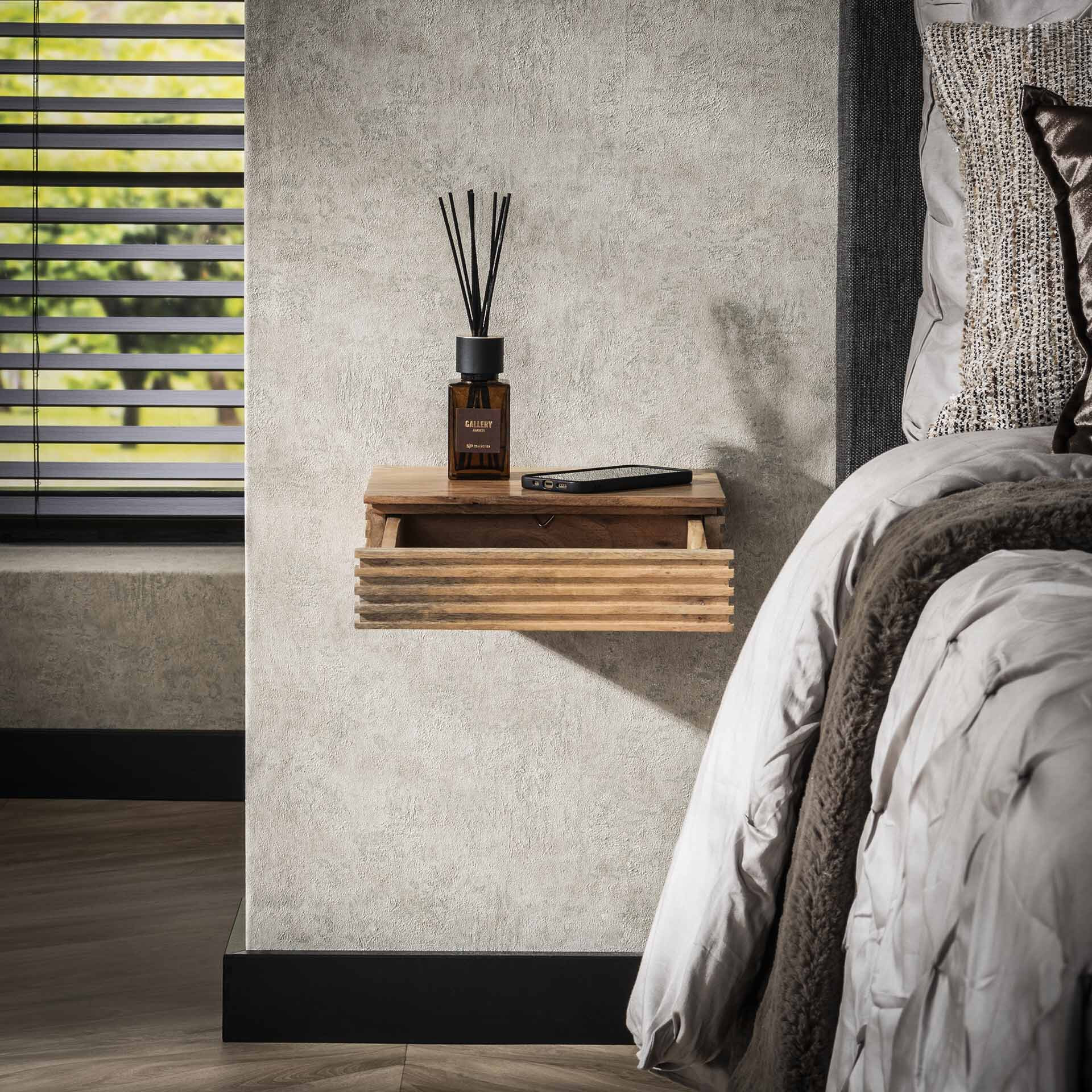 LifestyleFurn Zwevend Nachtkastje 'Tamia' Acaciahout, Met lade, Set van 2 stuks