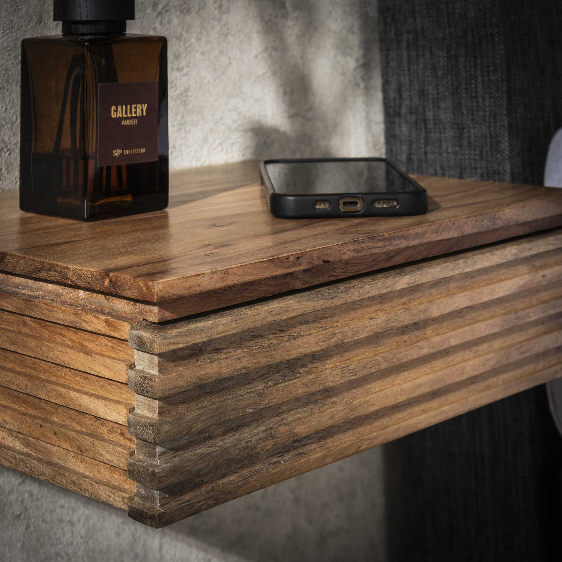 LifestyleFurn Zwevend Nachtkastje 'Tamia' Acaciahout, Met lade, Set van 2 stuks
