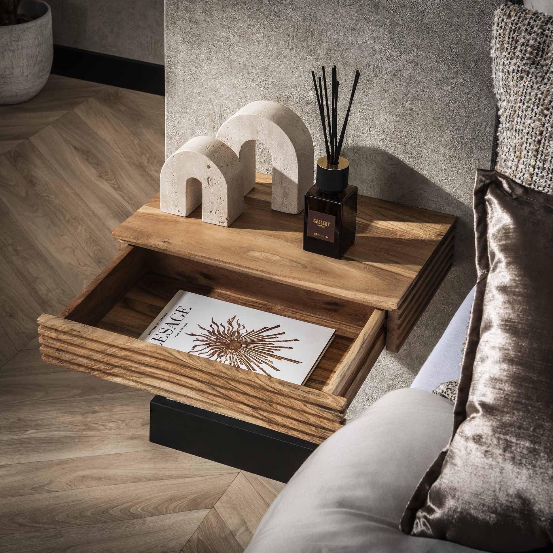 LifestyleFurn Zwevend Nachtkastje 'Tamia' 40cm breed, Acaciahout, Set van 2 stuks