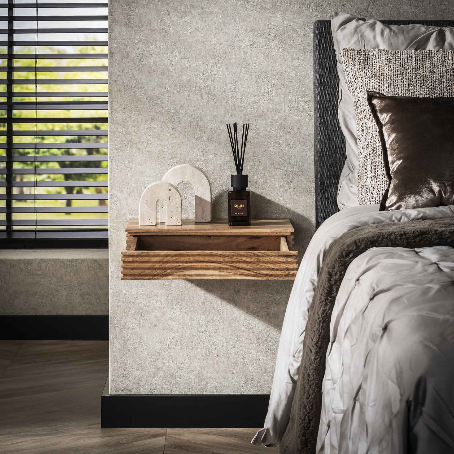 LifestyleFurn Zwevend Nachtkastje 'Tamia' 40cm breed, Acaciahout, Set van 2 stuks