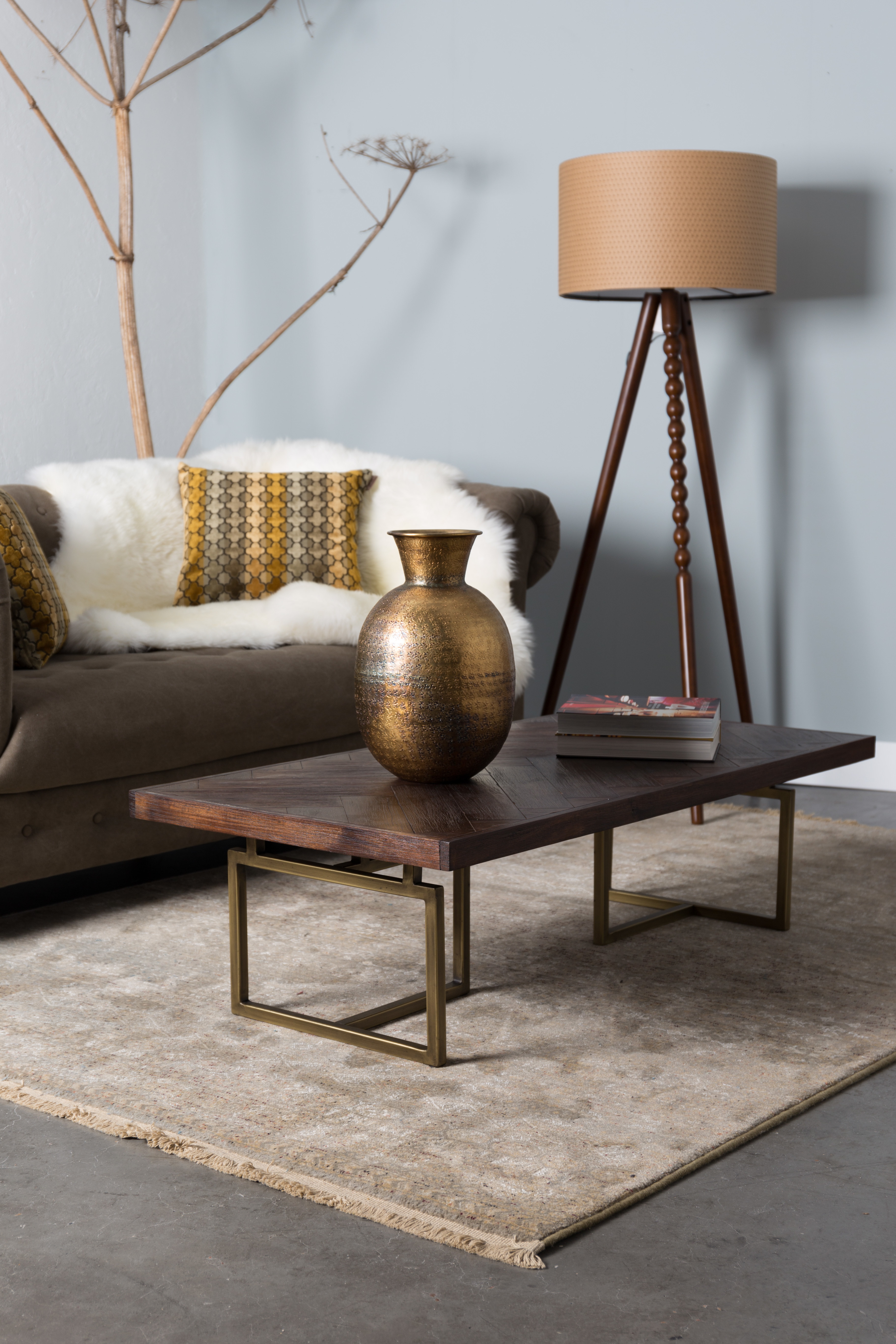 Dutchbone Salontafel 'Class' Antique Brass, 120 x 60cm, kleur Bruin