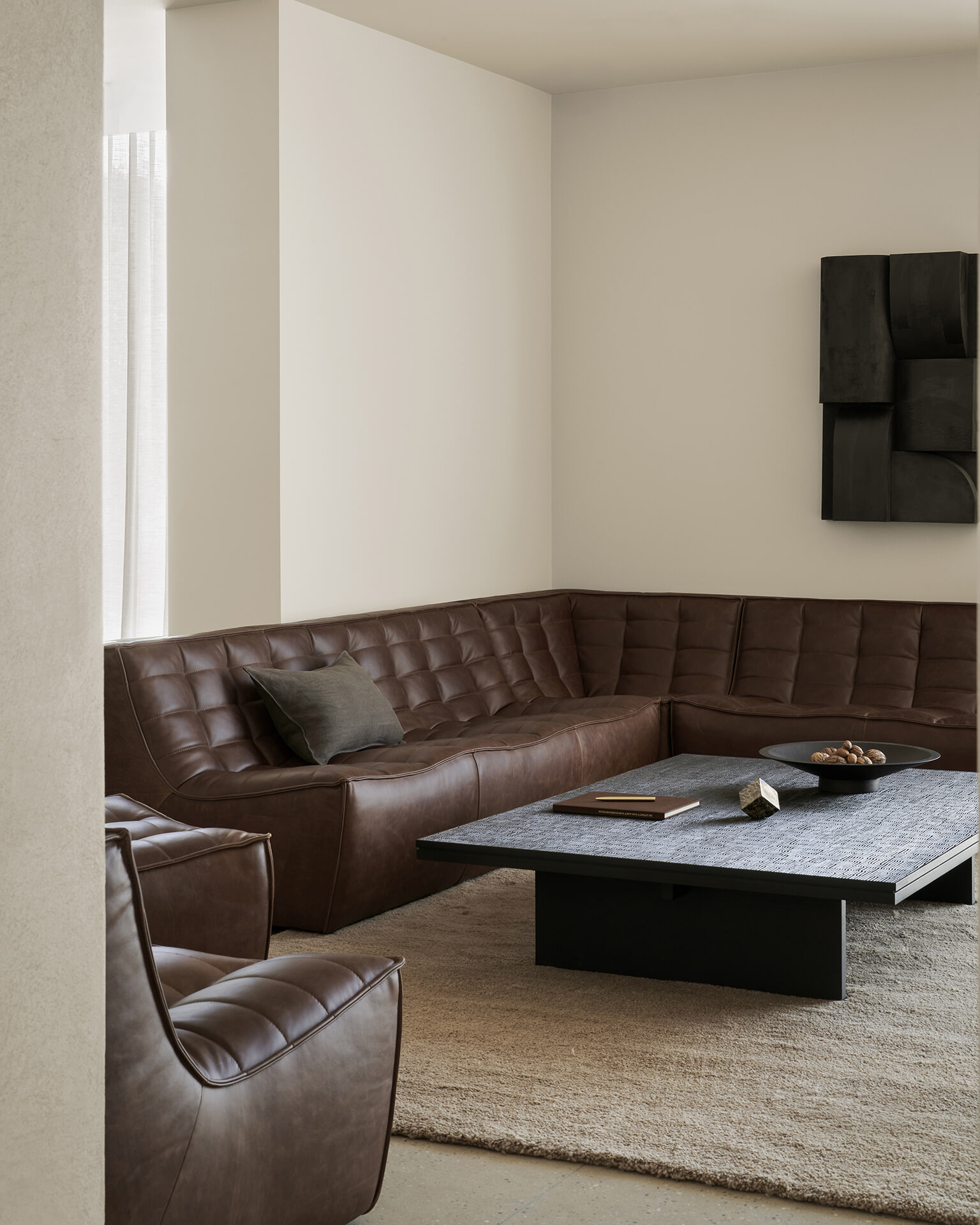 Ethnicraft Hocker 'N701' Leder, 70 x 70cm, kleur Chestnut