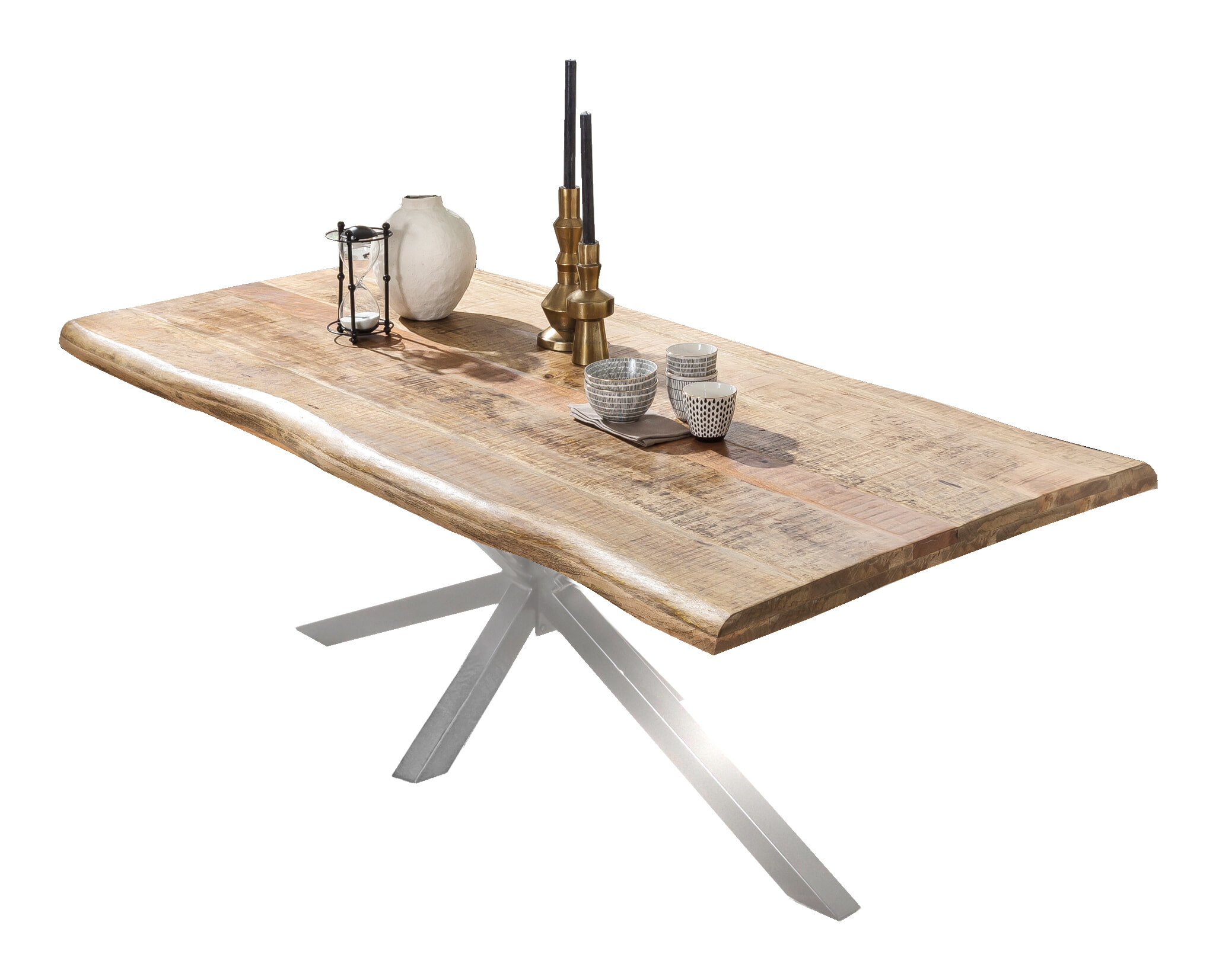 Artistiq Boomstam Eettafel 'Rochelle' Mangohout, 200 x 100cm, kleur Zilver