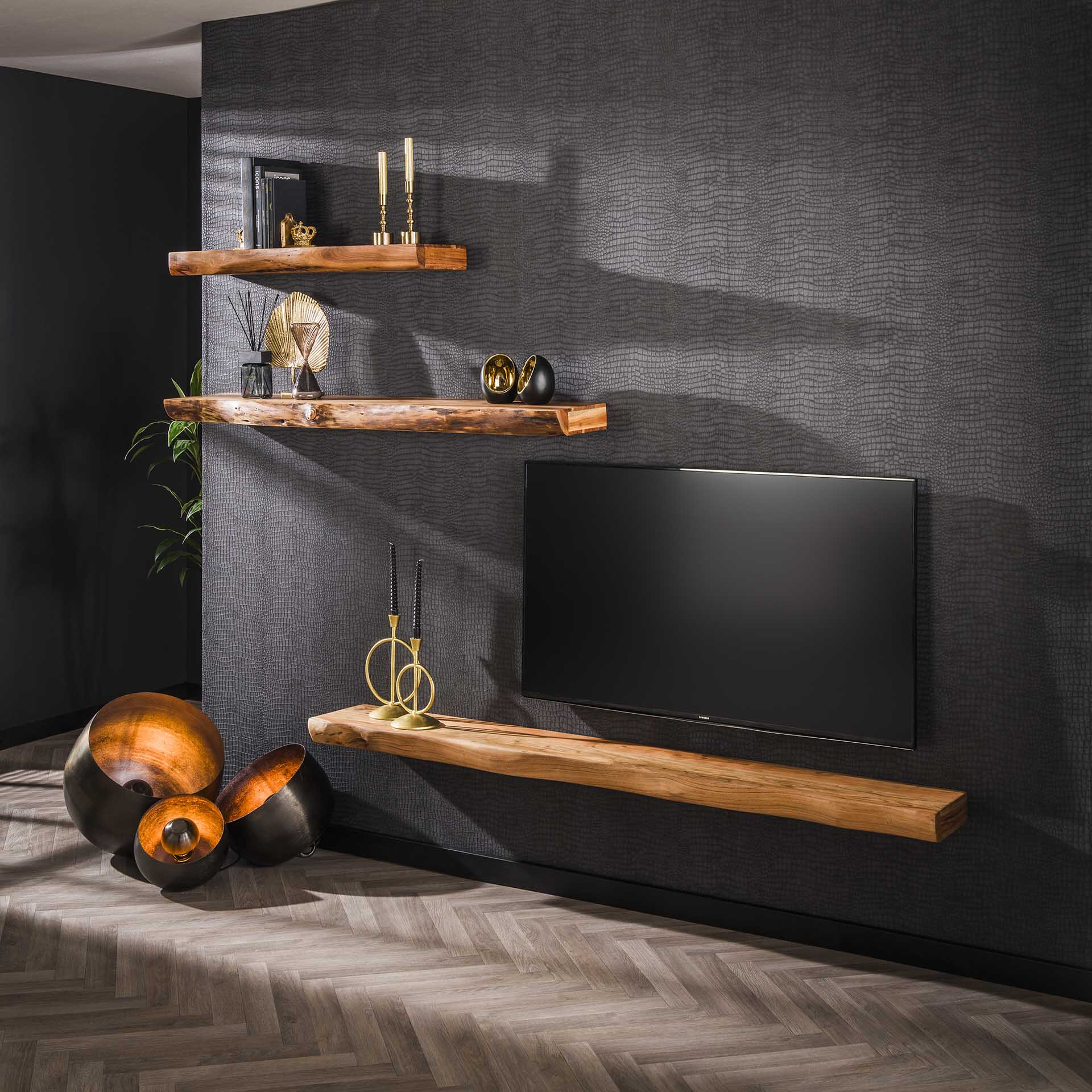 LifestyleFurn Wandplank/TV-meubel 'Mac' Acaciahout, 200cm