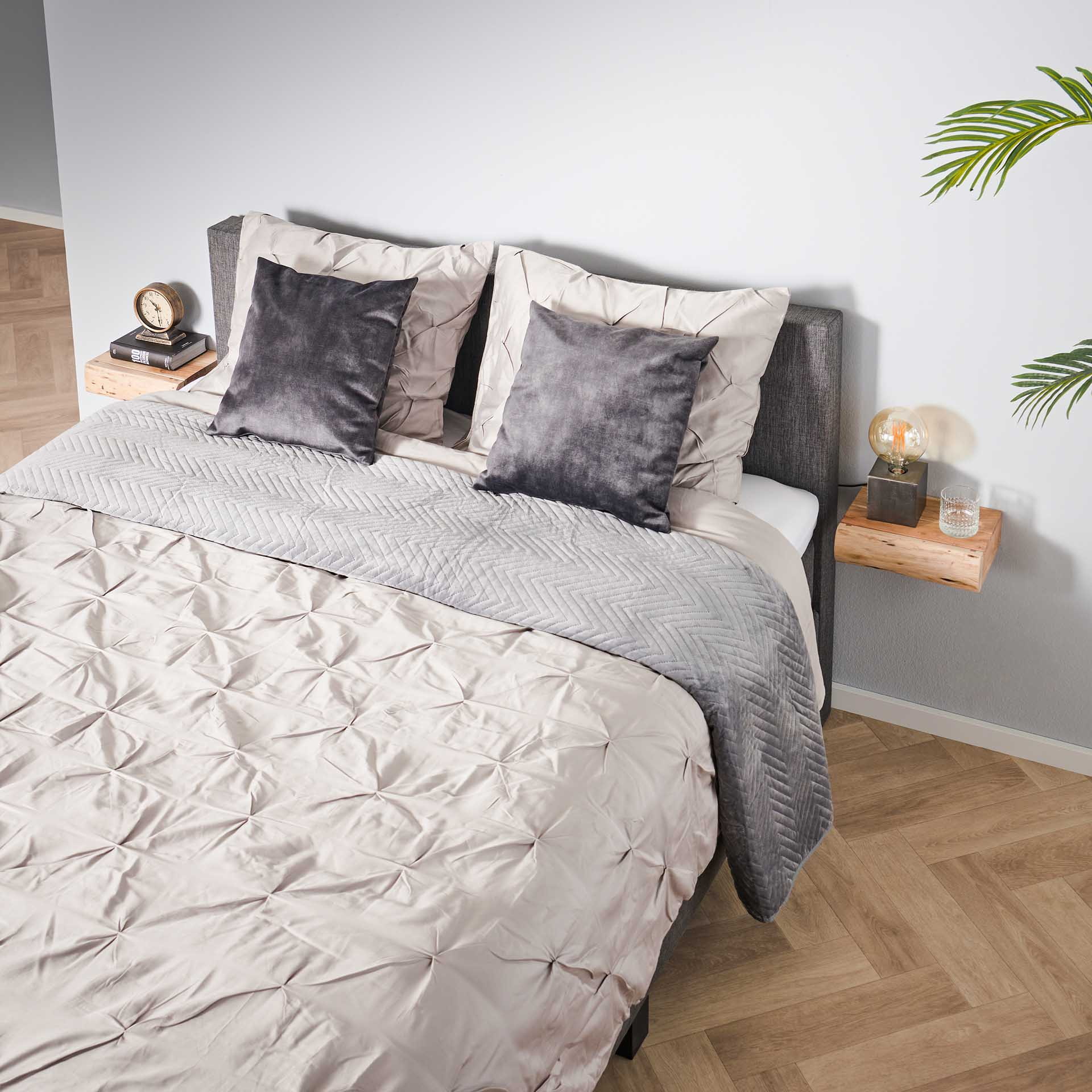 LifestyleFurn Zwevend Nachtkastje 'Hind' XS, Met 1 lade, Acaciahout, Set van 2 stuks