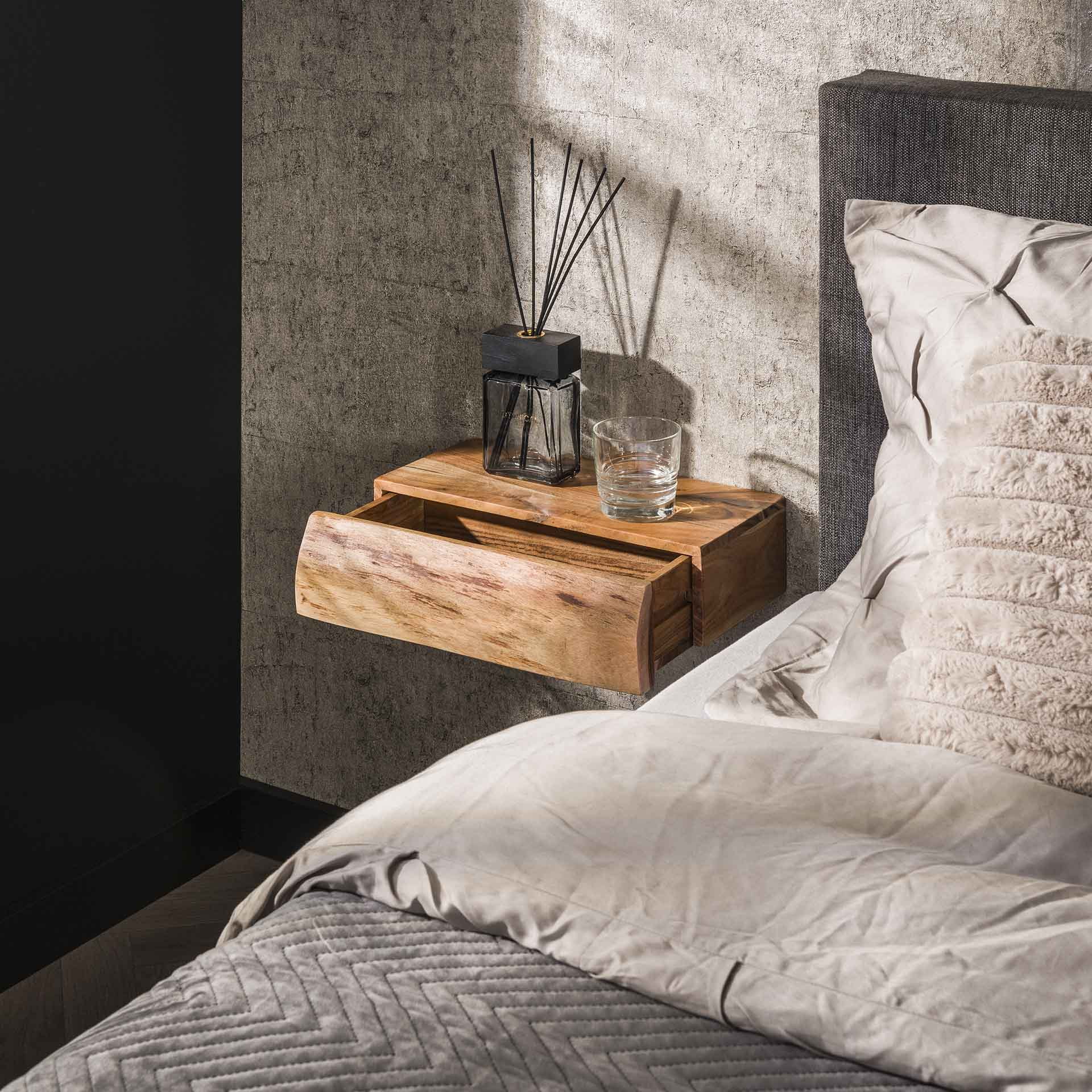 LifestyleFurn Zwevend Nachtkastje 'Hind' Large, Met 1 lade, Acaciahout, Set van 2 stuks