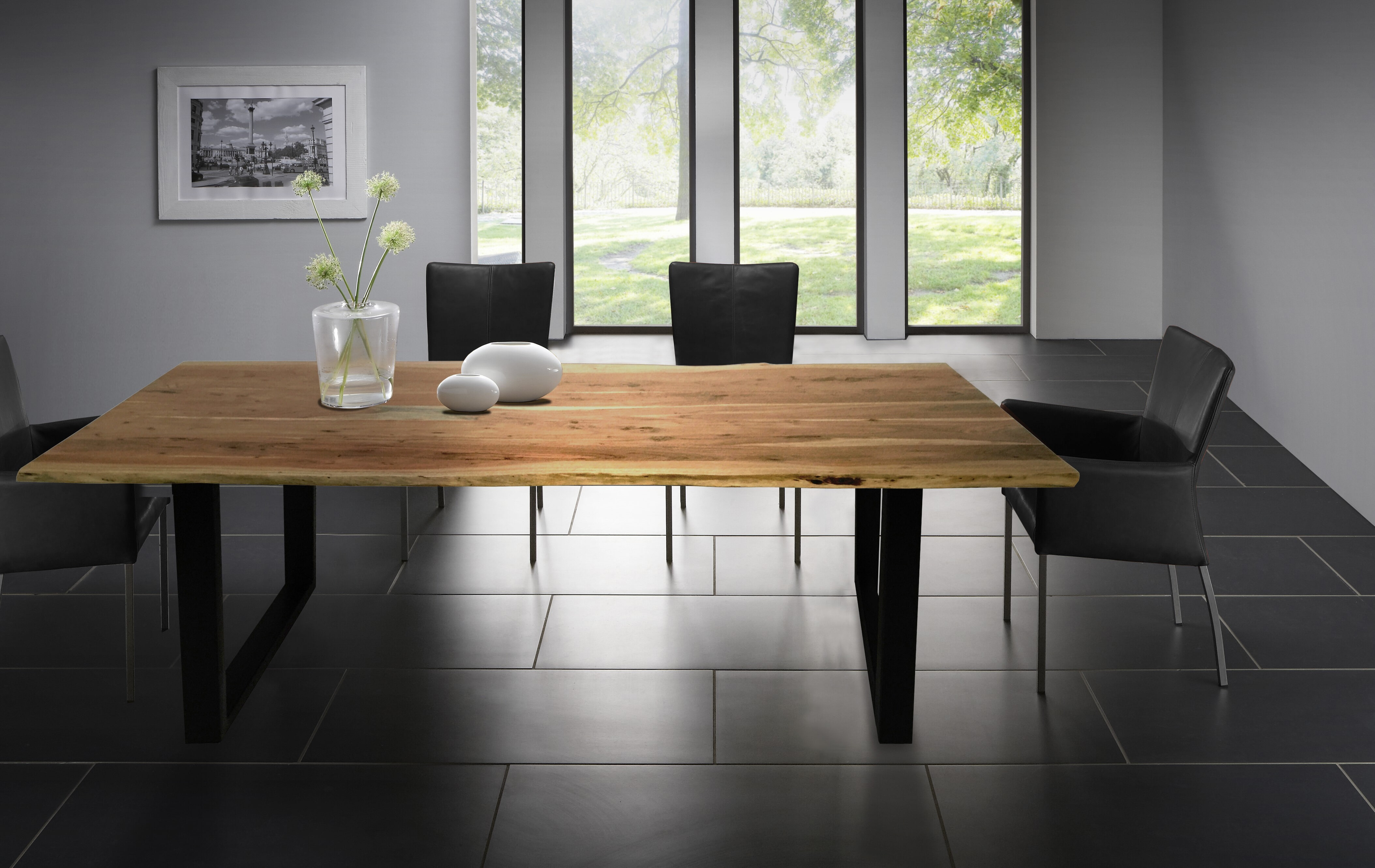 Artistiq Boomstam Eettafel 'Tristina' Acaciahout, 120 x 80cm, kleur Zwart
