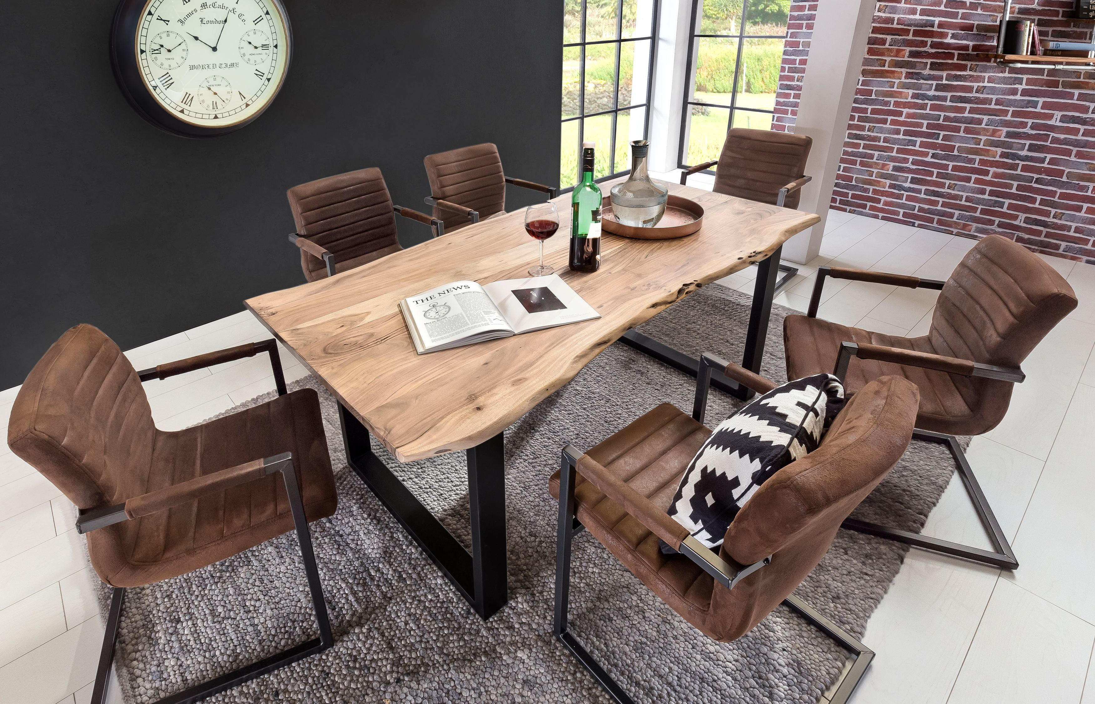 Artistiq Eettafel 'Tirza' Boomstamblad, 200 x 100cm, Pootkleur zwart