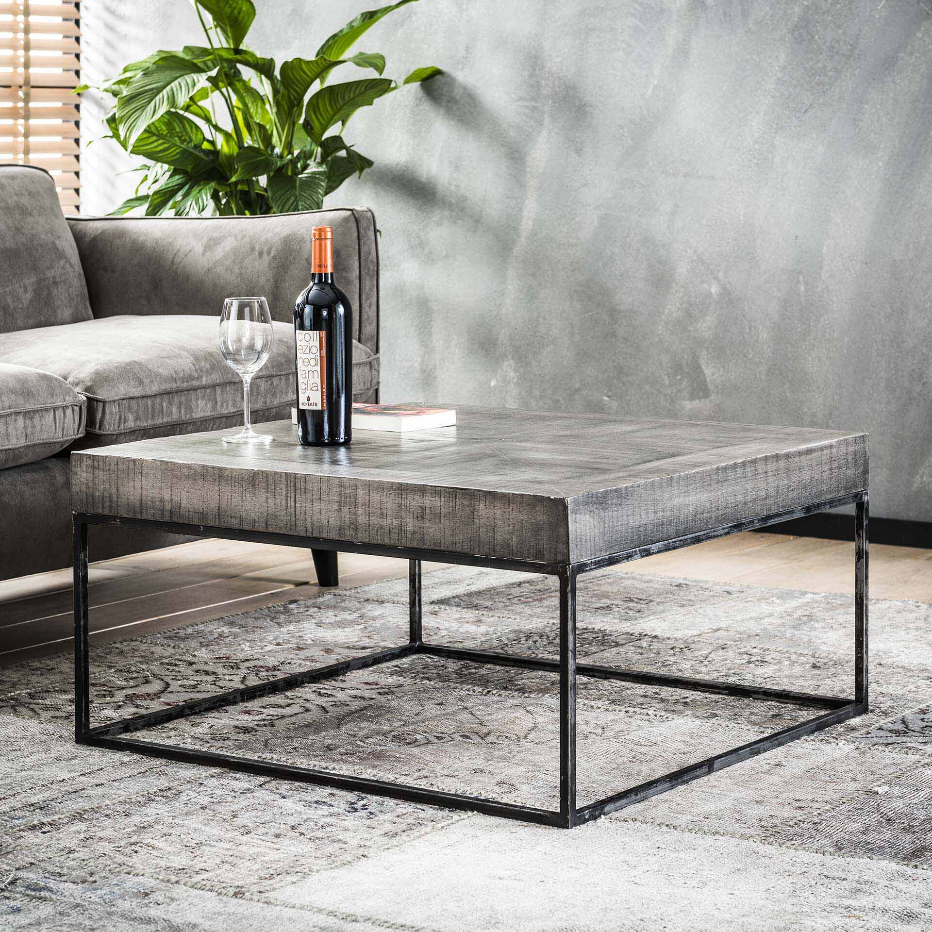 LifestyleFurn Salontafel 'Iwan' mangohout 80 x 80cm, kleur grijs antiek