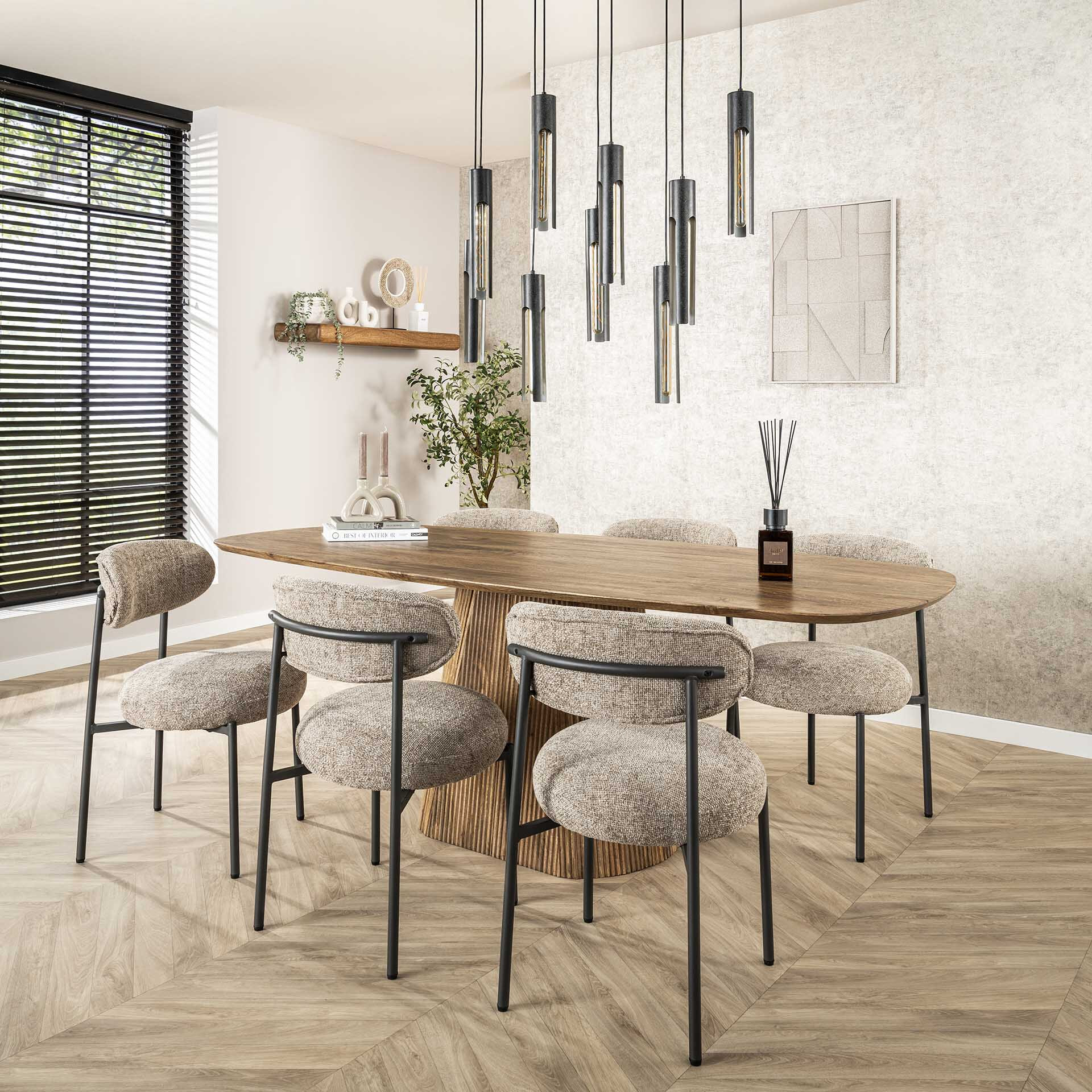 LifestyleFurn Deens Ovale Eettafel Kassondra Mangohout, 215 x 105cm - Massief mango zandkleur