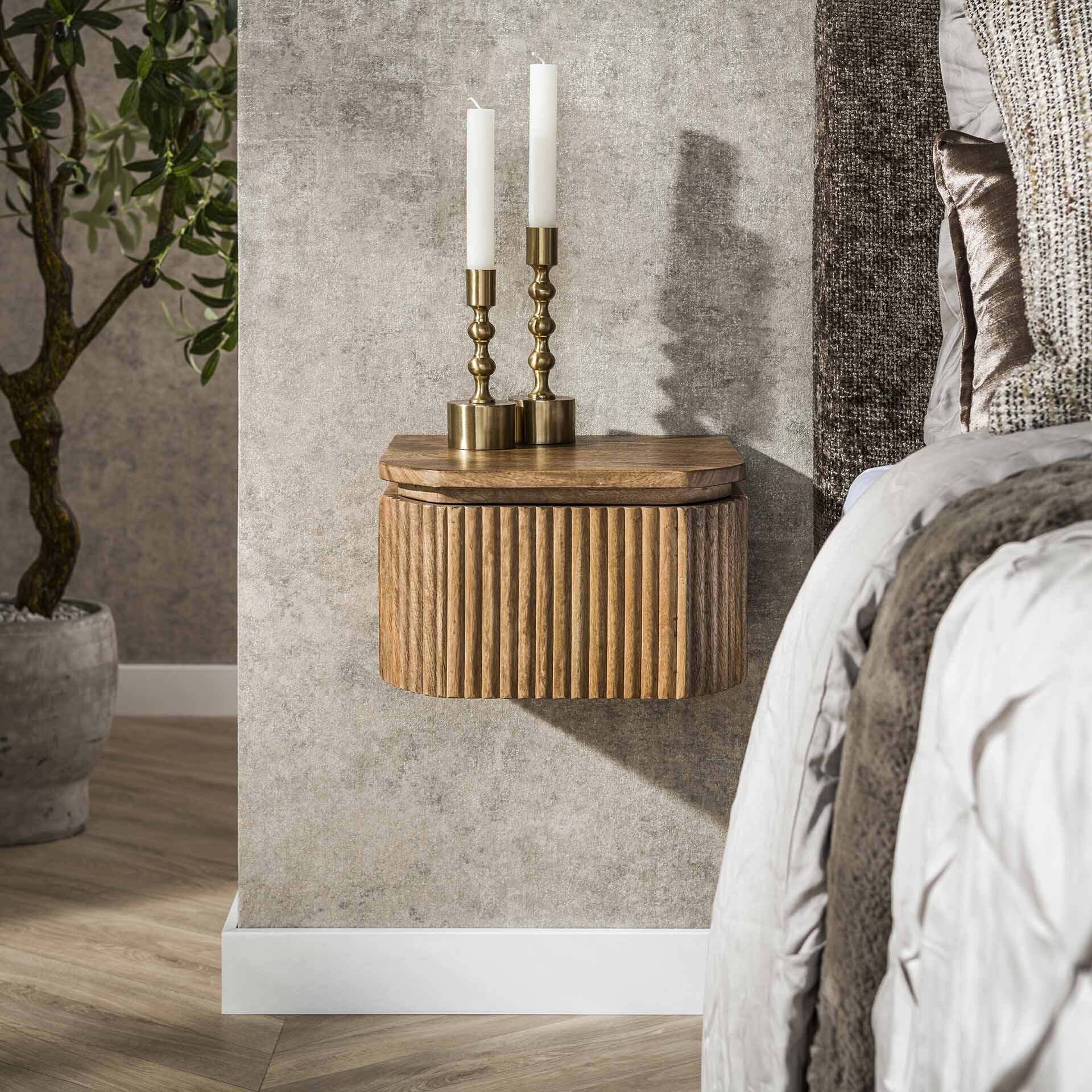 LifestyleFurn Hangend Nachtkastje Sharmila XS, Mangohout, Met 1 lade - Massief mango zandkleur
