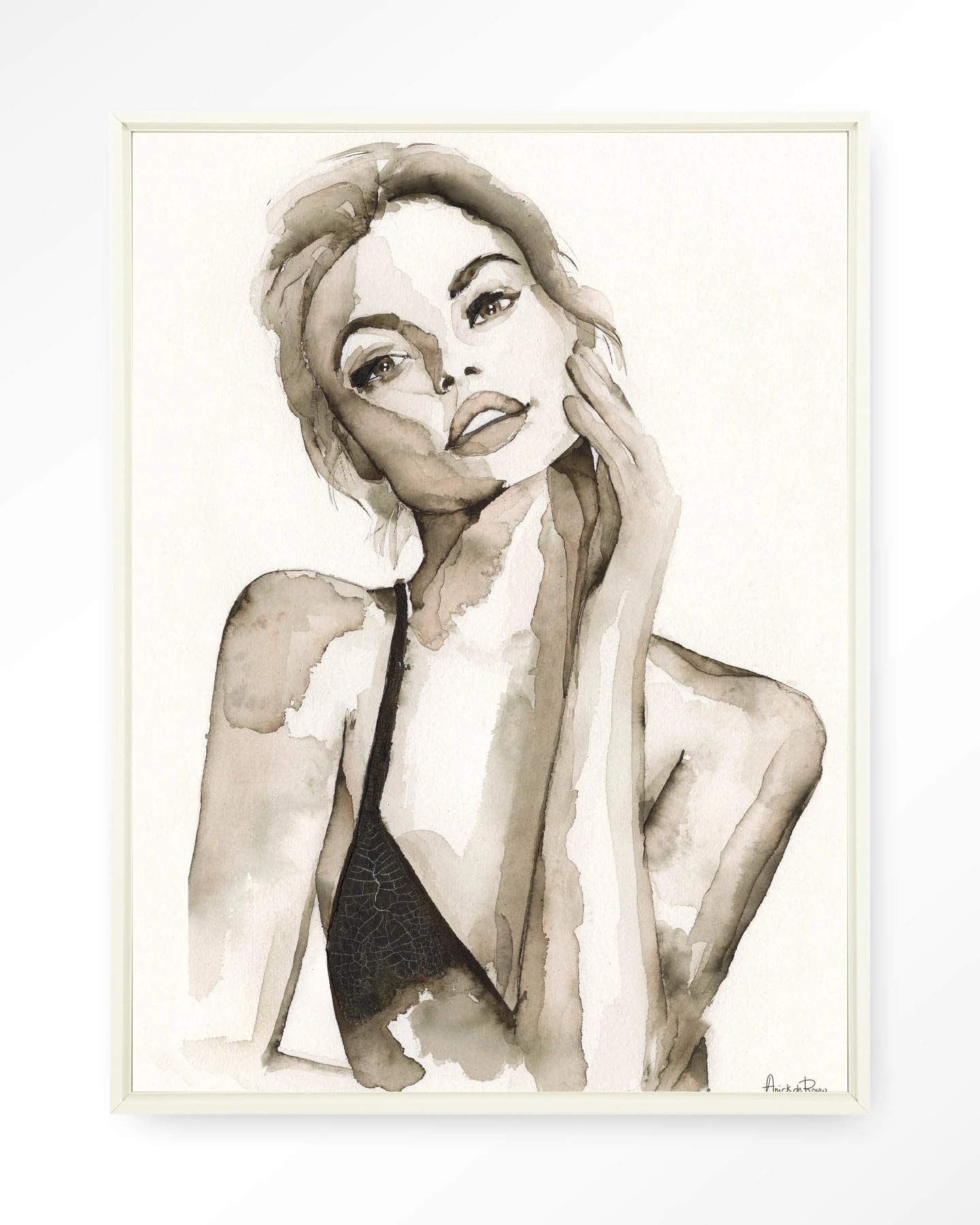 Urban Cotton Wandkleed 'A Woman's Face' 110 x 145cm in Floating Frame - off white