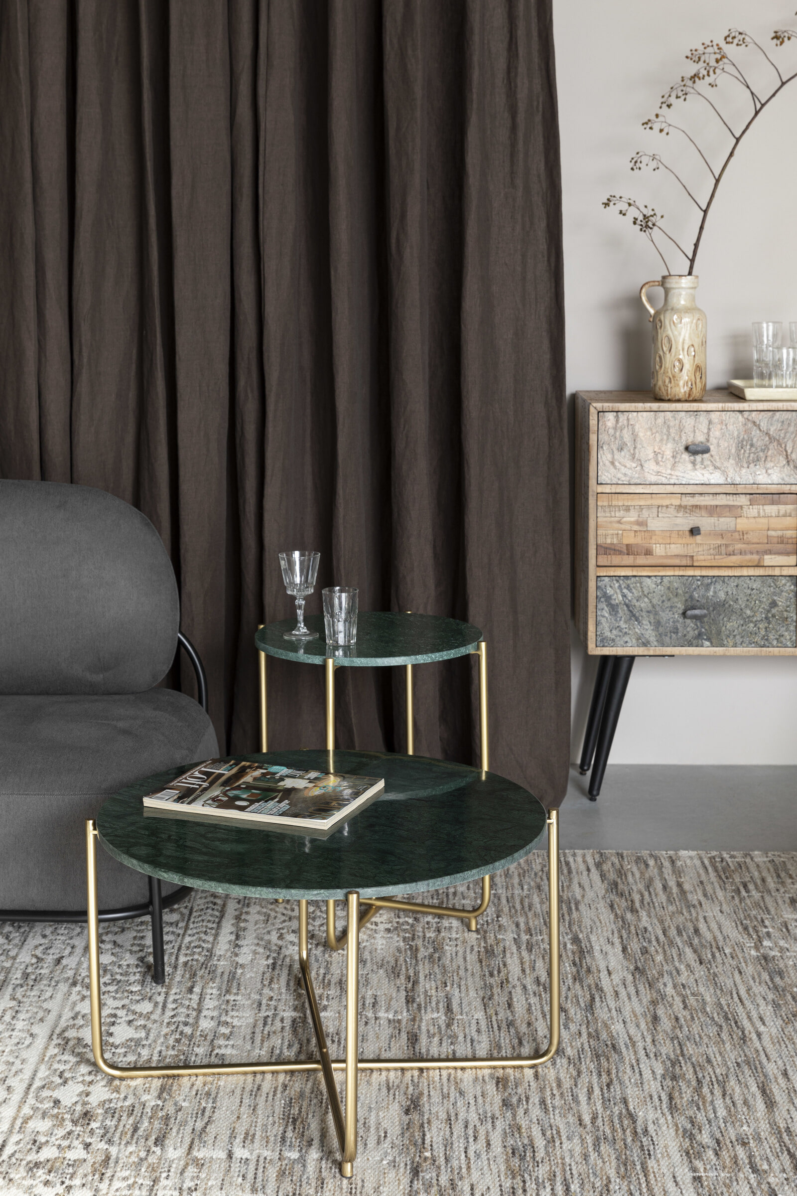ZILT Salontafel 'Timpa' 70cm, groen marmer