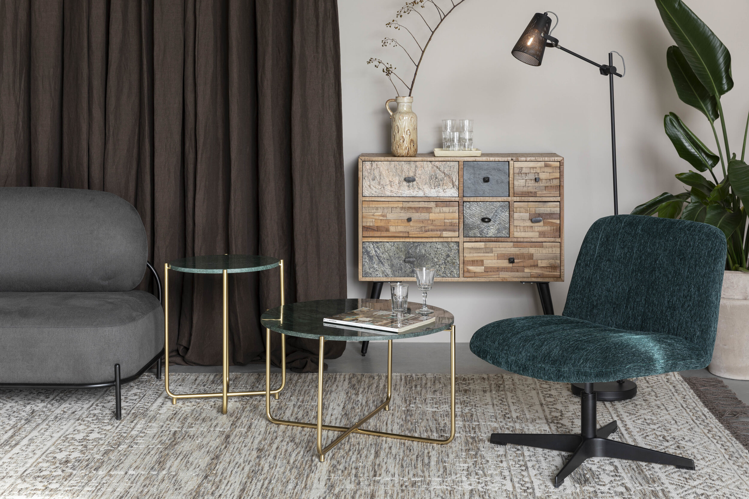 ZILT Salontafel 'Timpa' 70cm, groen marmer