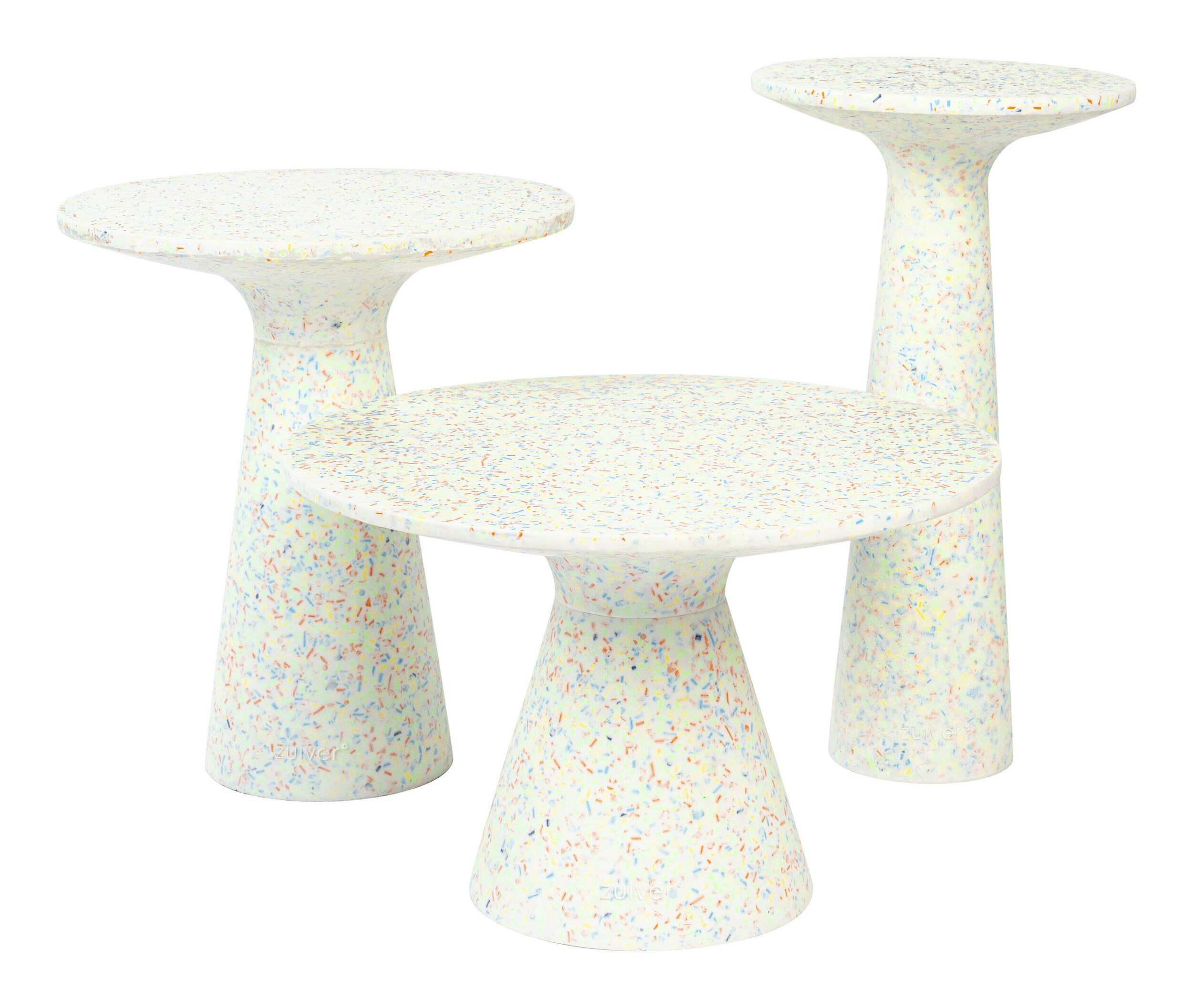 Zuiver Ronde Bijzettafel 'Victoria' Terrazzo, 56cm hoog, kleur Wit