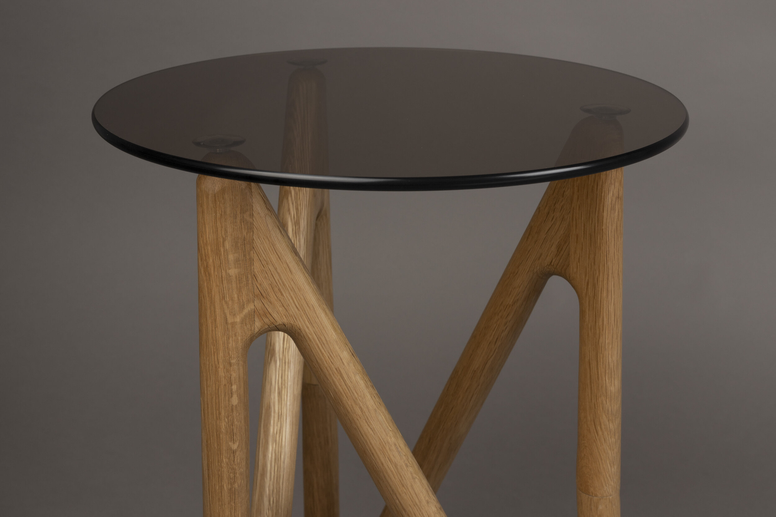 Dutchbone Ronde Bijzettafel 'Naia' Eikenhout en glas, 40cm, kleur Naturel