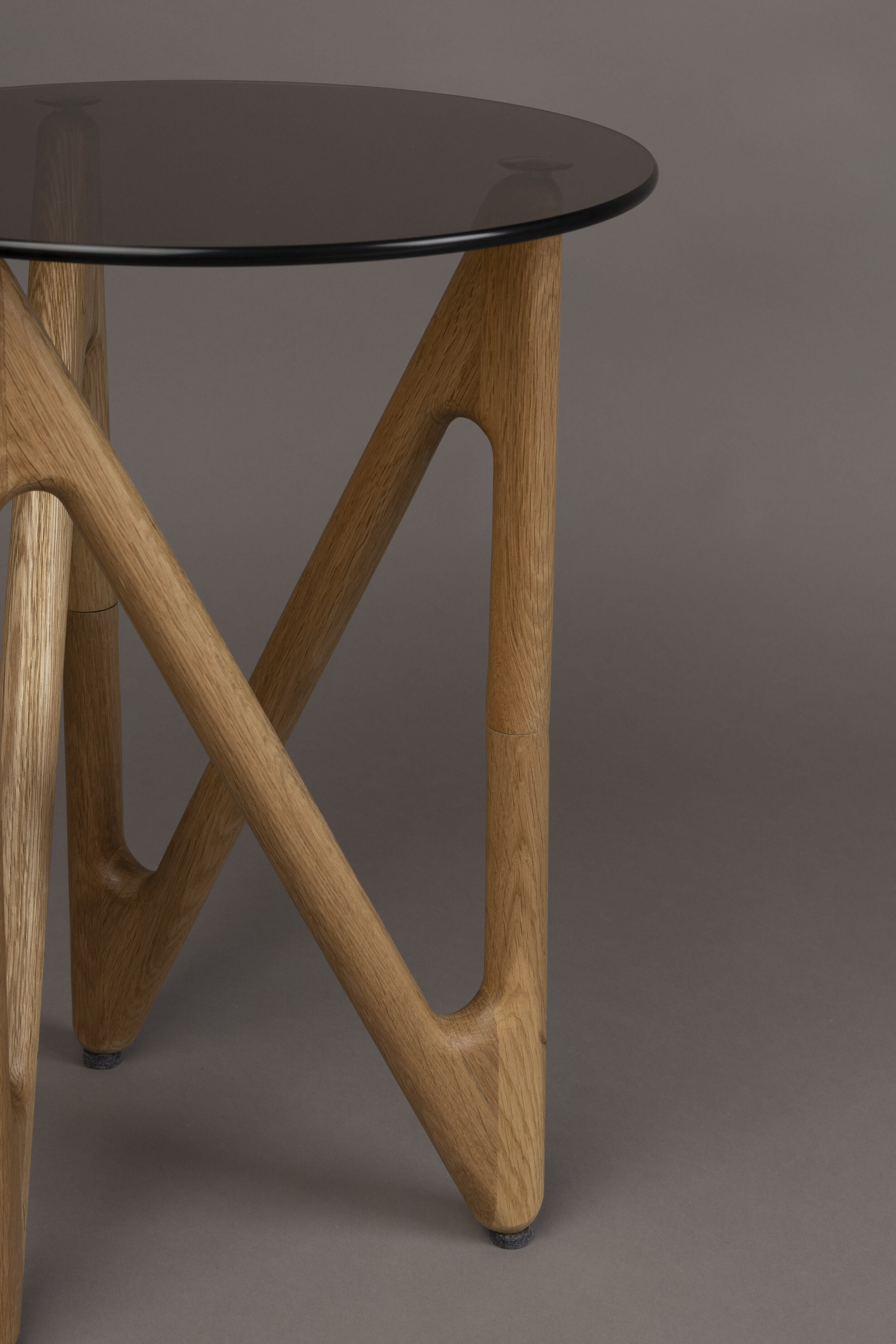 Dutchbone Ronde Bijzettafel 'Naia' Eikenhout en glas, 40cm, kleur Naturel