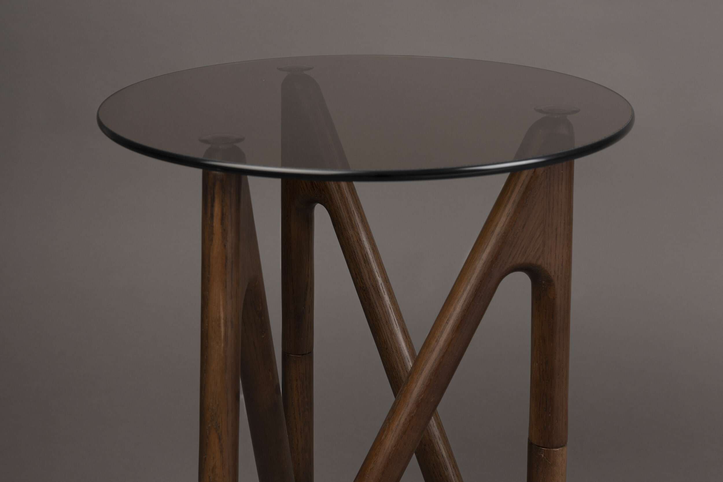 Dutchbone Ronde Bijzettafel 'Naia' Eikenhout en glas, 40cm, kleur Bruin