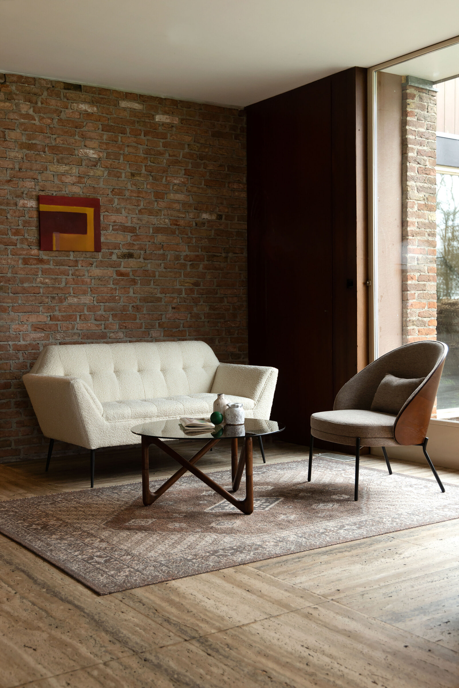 Dutchbone Ronde Salontafel 'Naia' Eikenhout en glas, 80cm, kleur Bruin