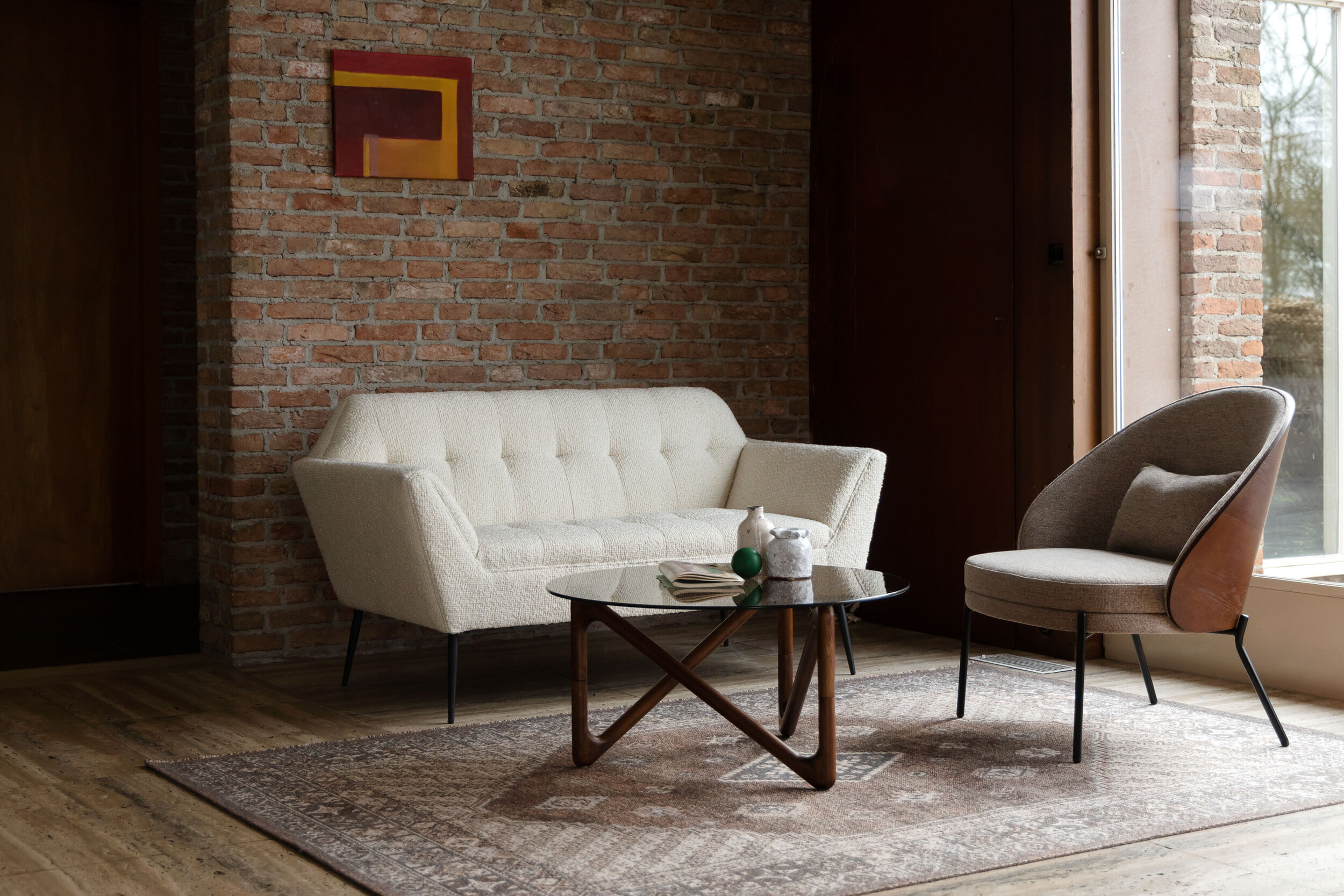 Dutchbone Ronde Salontafel 'Naia' Eikenhout en glas, 80cm, kleur Bruin