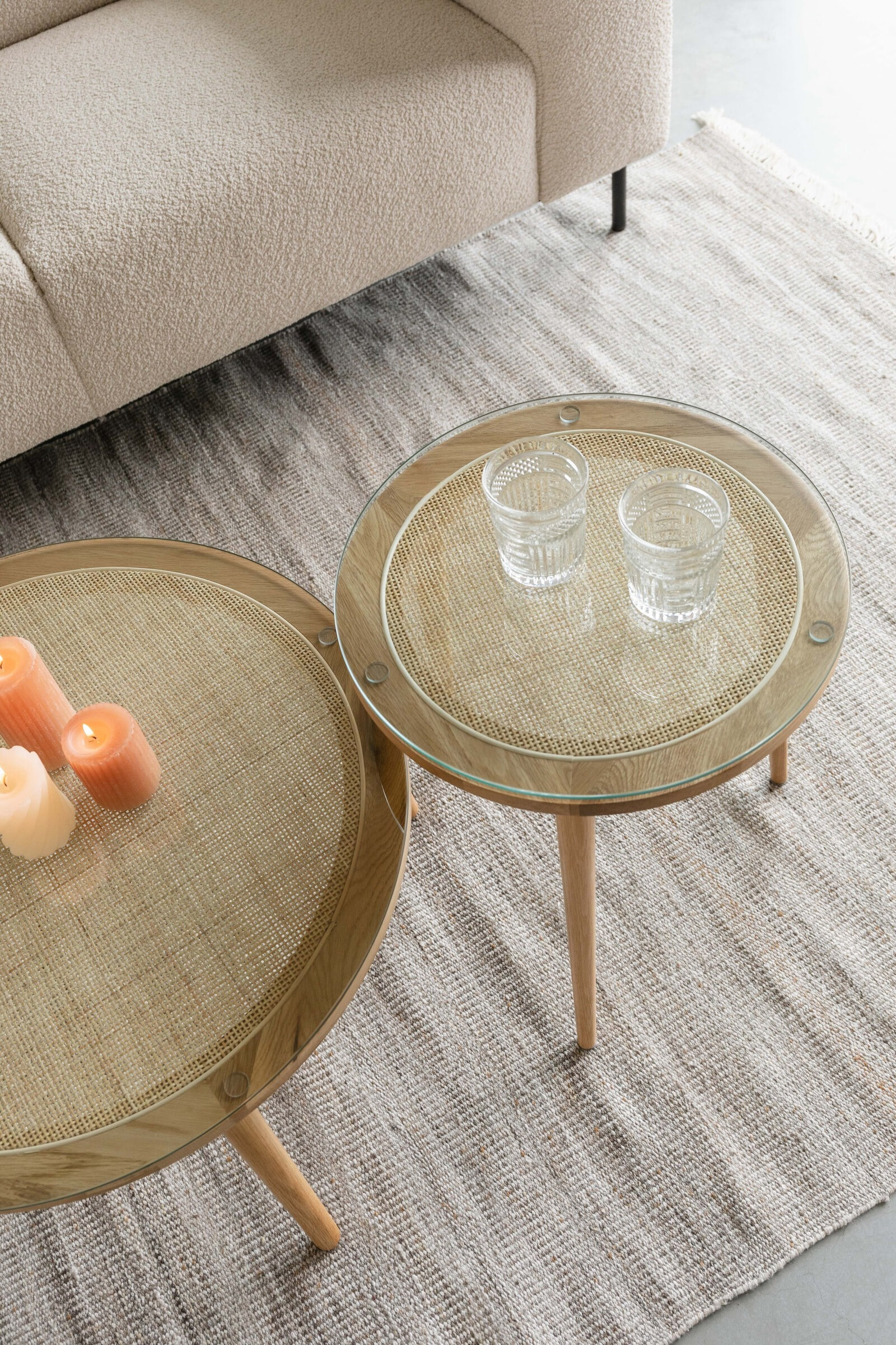 ZILT Ronde Salontafel 'Azalea' Glas en Eikenhout, 70cm