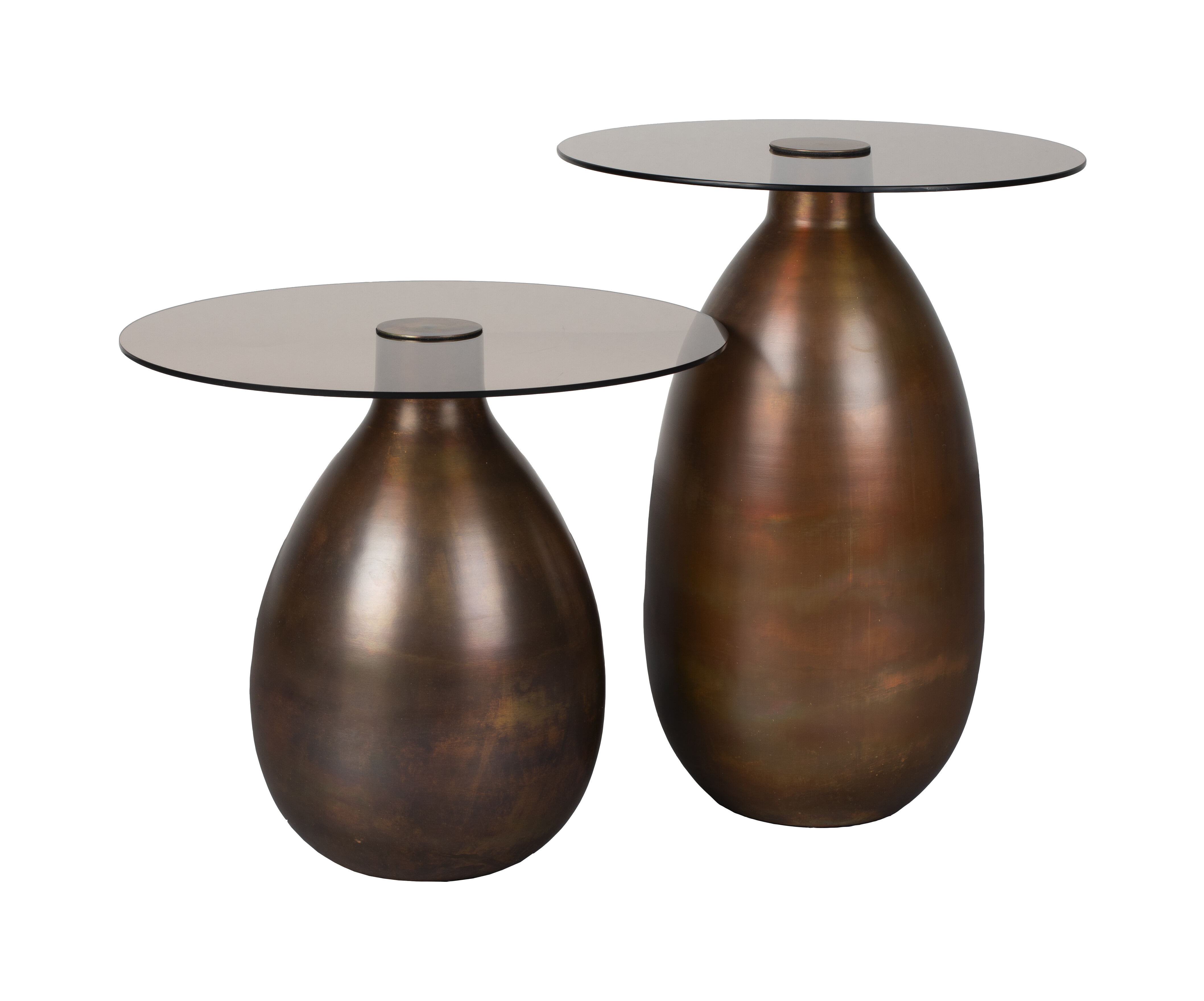 Dutchbone Ronde Bijzettafel Selene Glas, Set van 2 stuks - Bruin