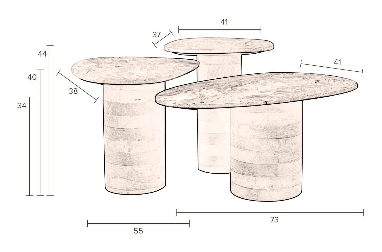 Dutchbone Organische Bijzettafel 'Suki' Marmer en mangohout, Set van 3 stuks